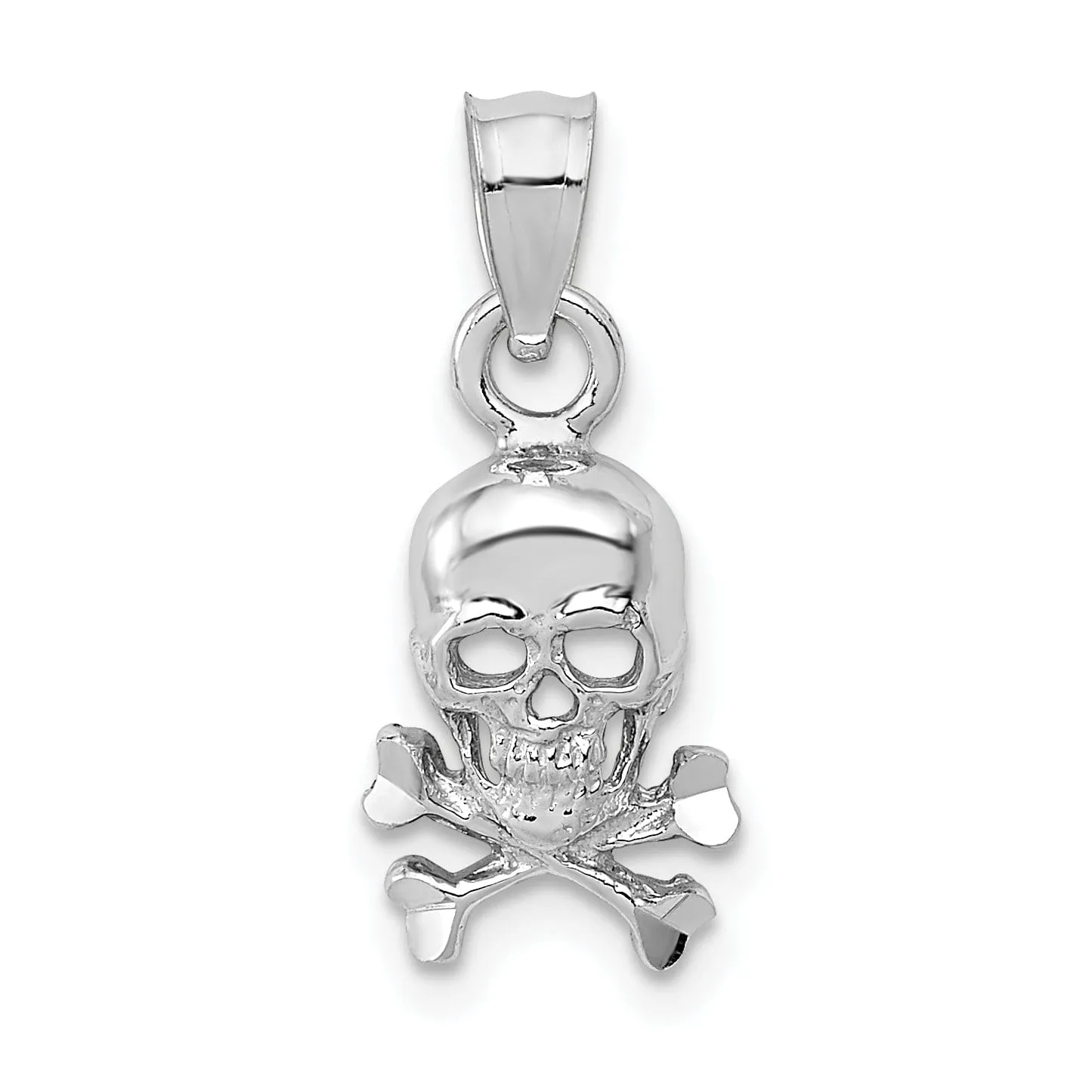 14K White Gold Solid Polished Finish Skull Cross and Bones Design Charm Pendant