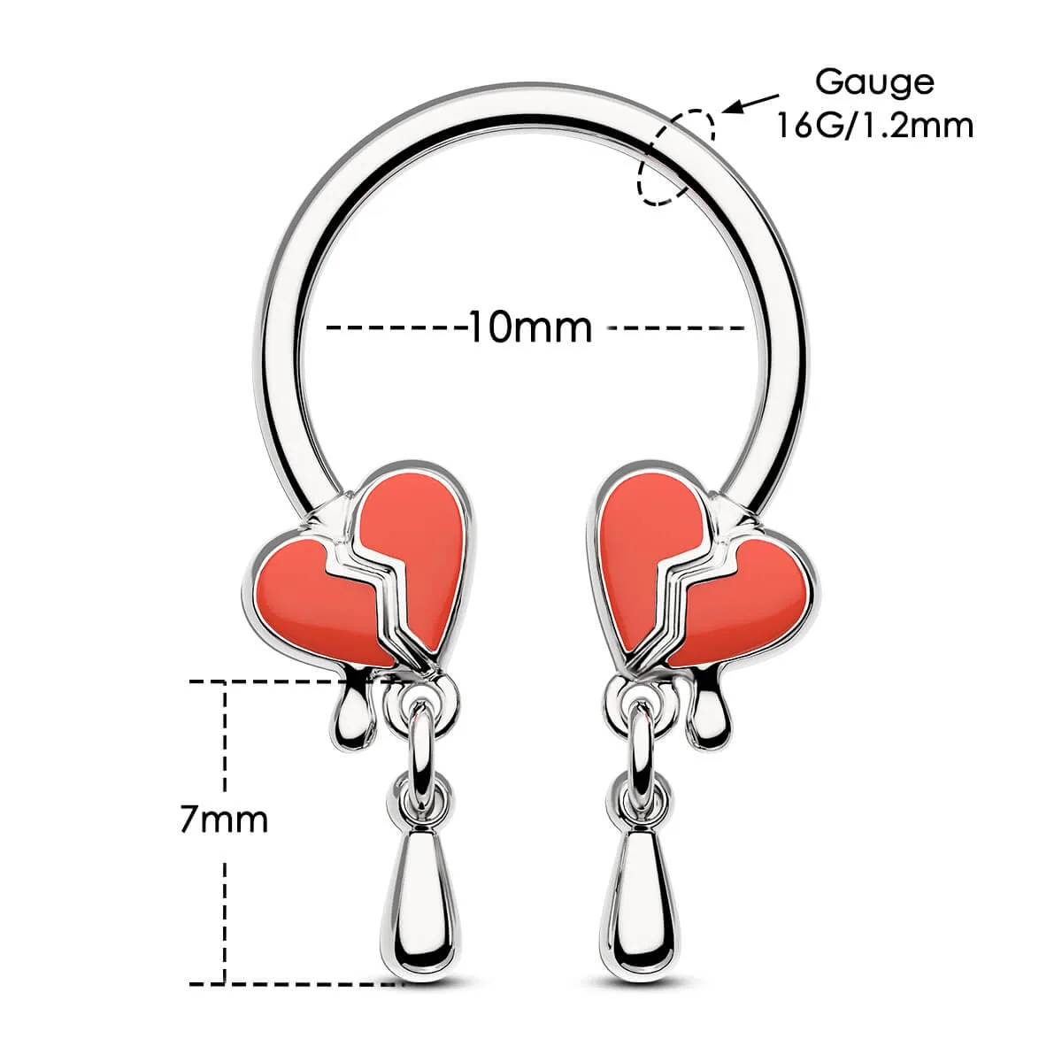 16G Split Heart Horseshoe Septum Ring