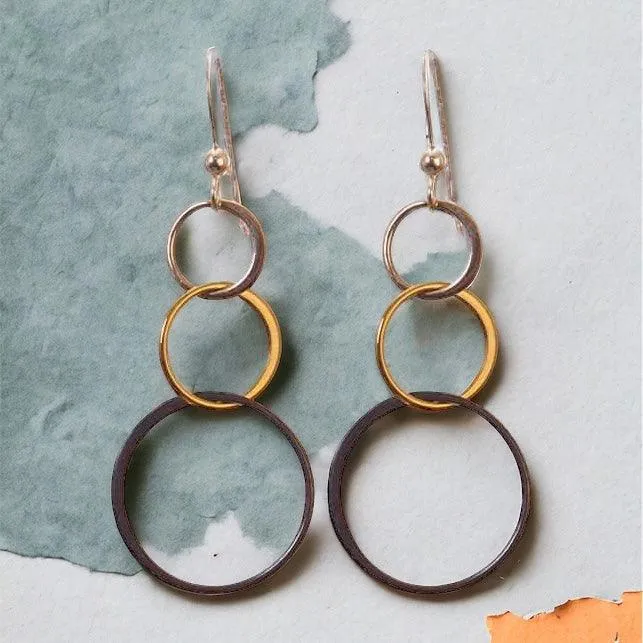 Amy Long Three-Tone Earrings Mixed Metal