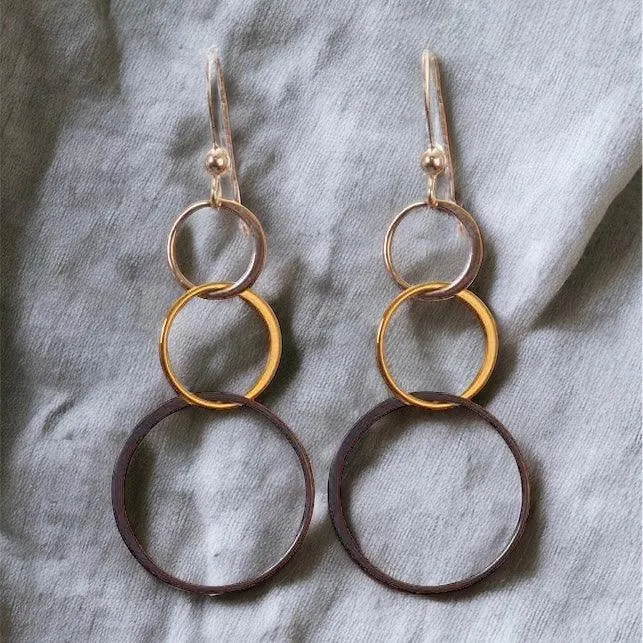 Amy Long Three-Tone Earrings Mixed Metal