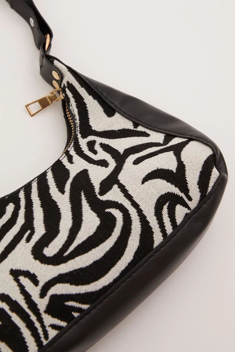 Animal Print Zebra Shoulder Baguette Bag