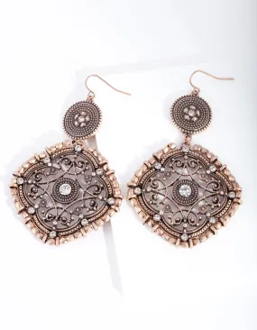 Antique Gold Bead Disc Earring