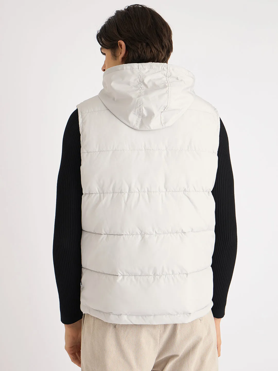 Antony Morato Men White Solid Stand Collar Sleeveless Puffer Jacket