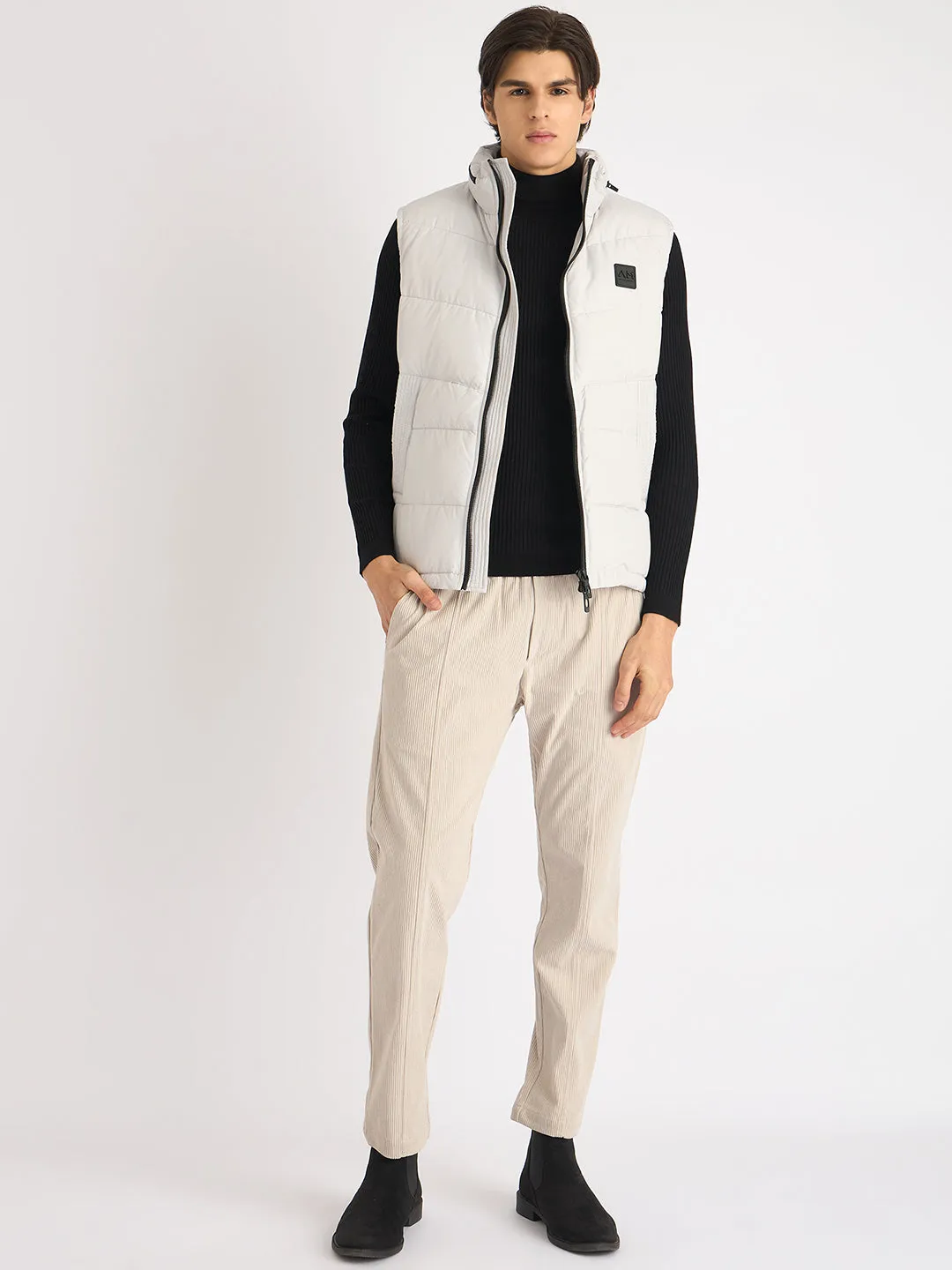 Antony Morato Men White Solid Stand Collar Sleeveless Puffer Jacket