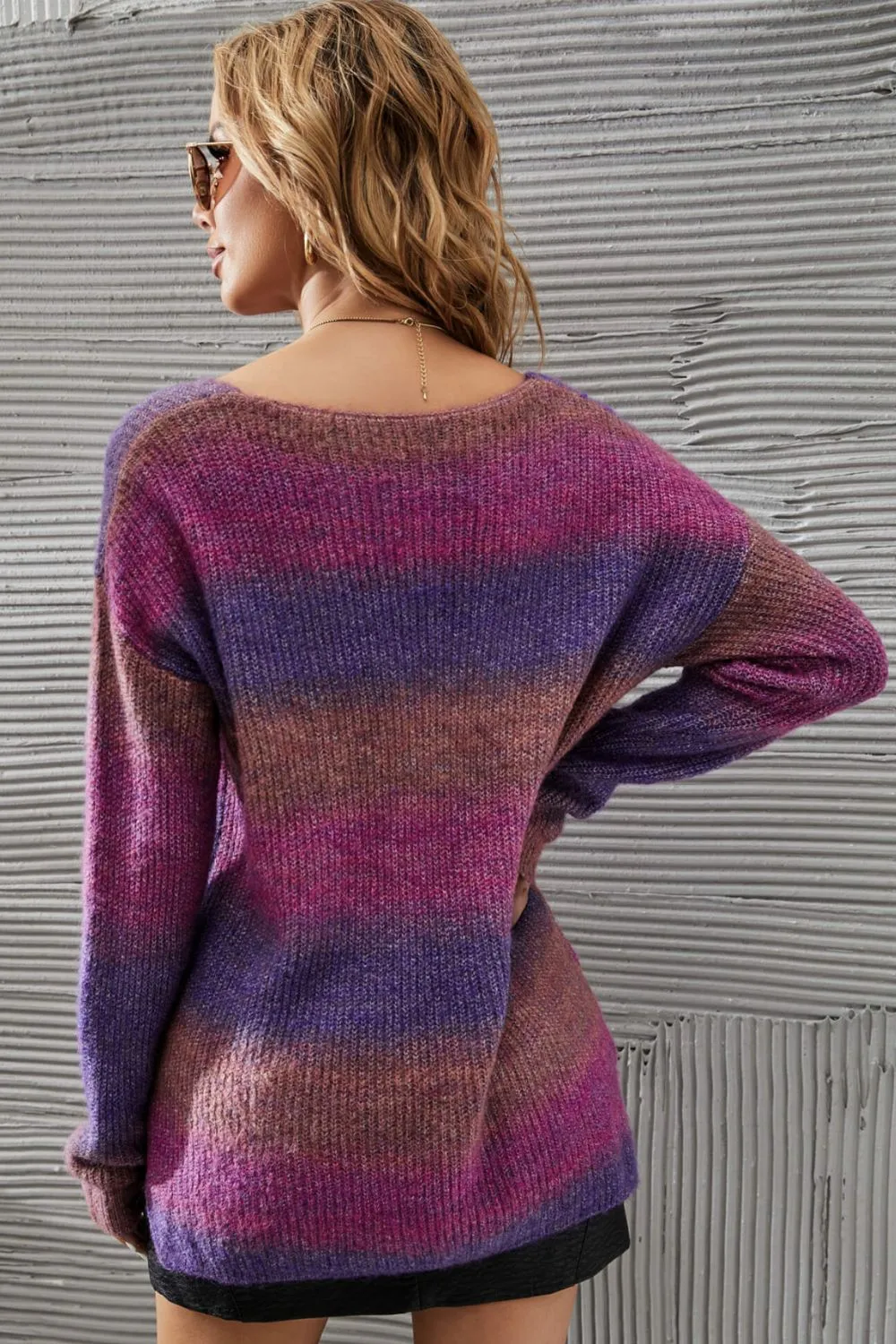 *App Exclusive* Multicolored Rib-Knit Vneck Knit Pullover