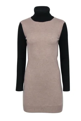 Aqua Cashmere - Beige & Black Two Tone Cashmere Sweater Dress Sz S