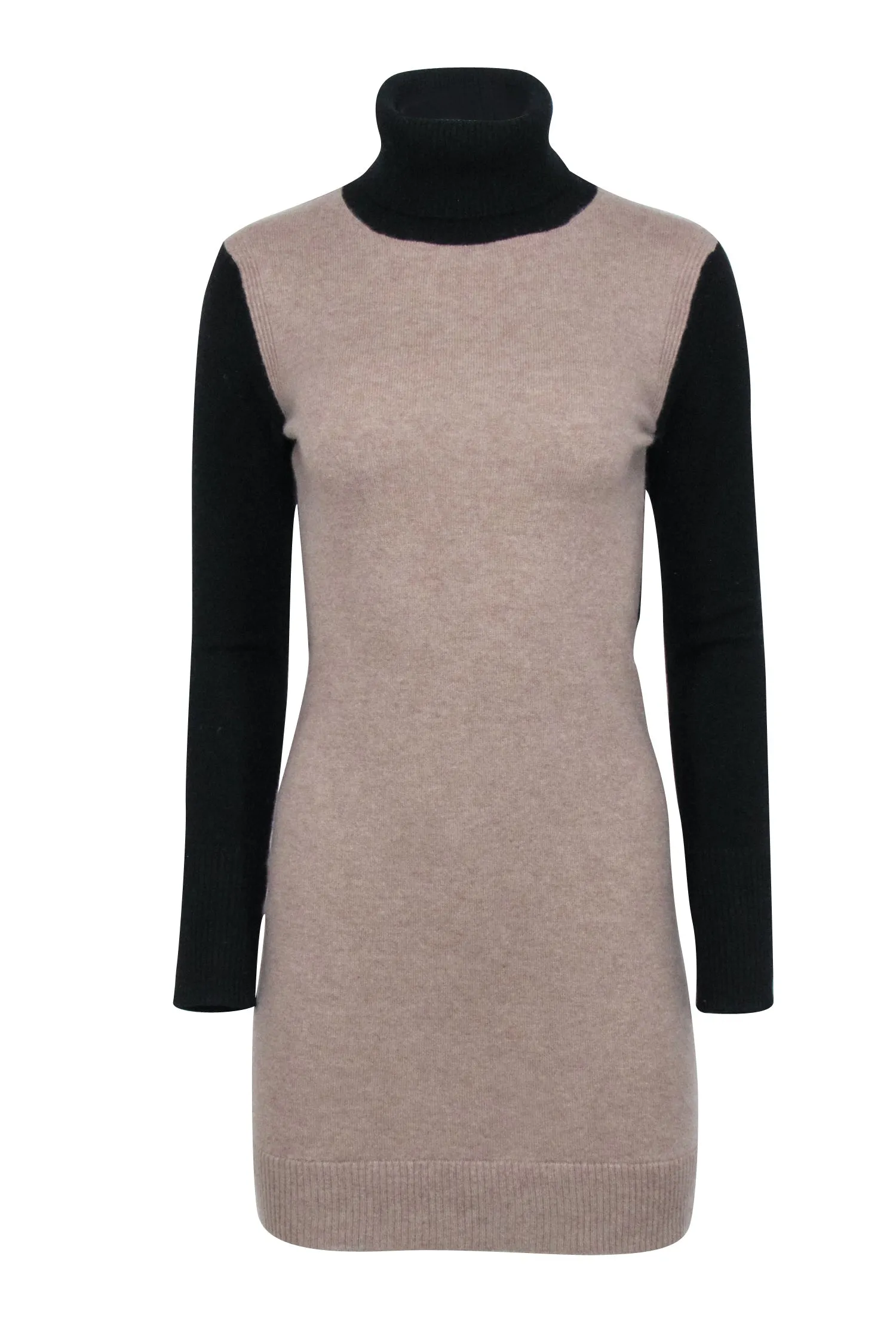 Aqua Cashmere - Beige & Black Two Tone Cashmere Sweater Dress Sz S