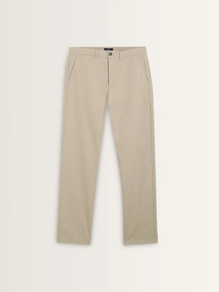 Ascot Beige Relaxed-Fit Mid-Rise Cotton-Blend Chinos