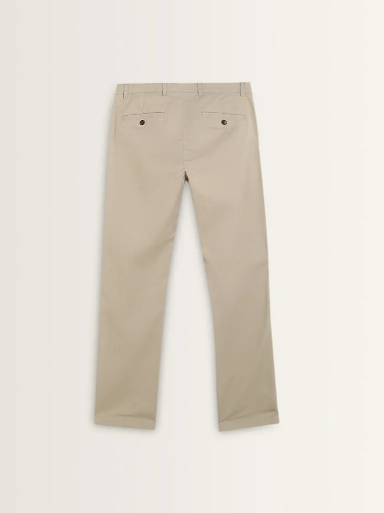 Ascot Beige Relaxed-Fit Mid-Rise Cotton-Blend Chinos