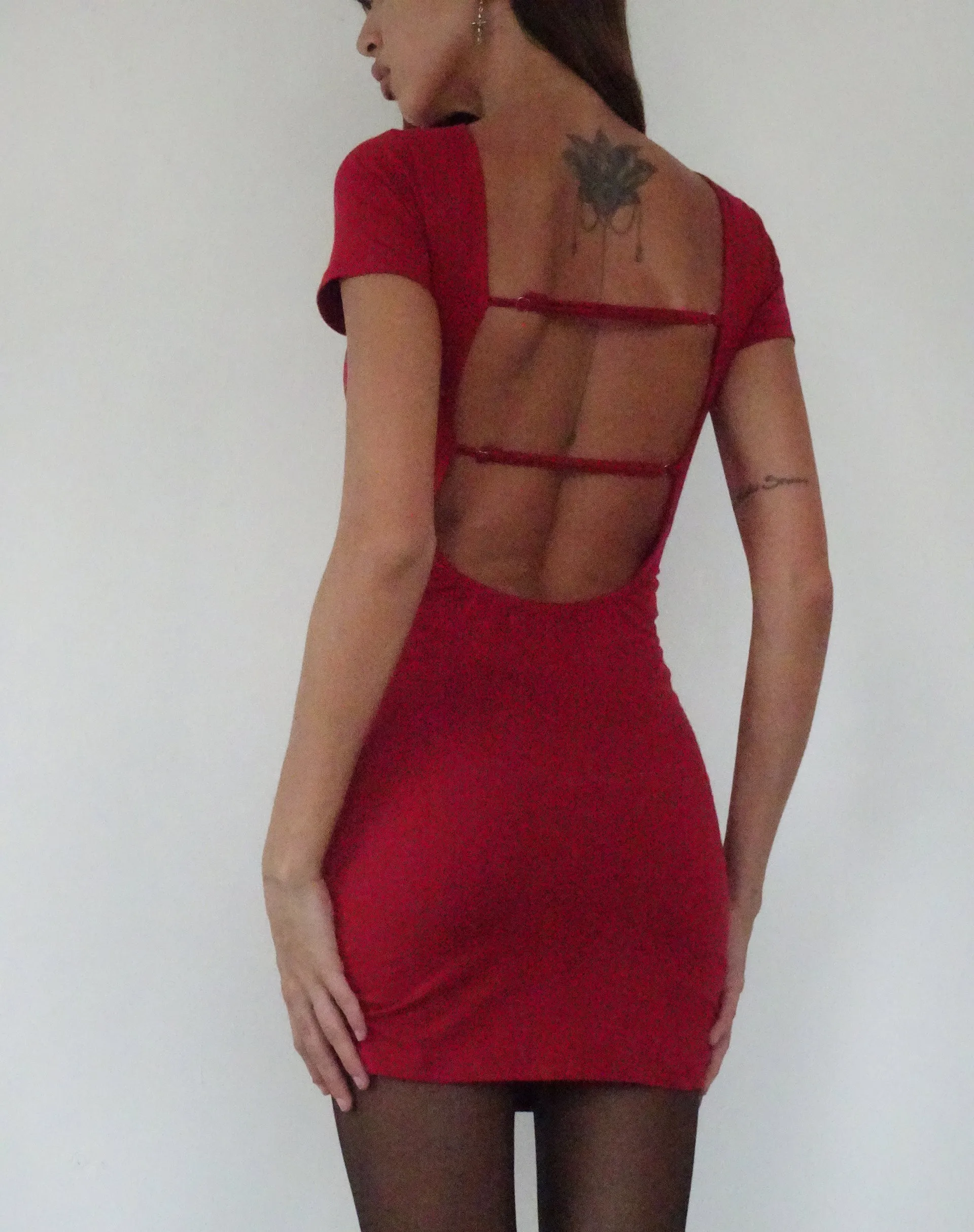 Atina Open Back Mini Dress in Adrenaline Red