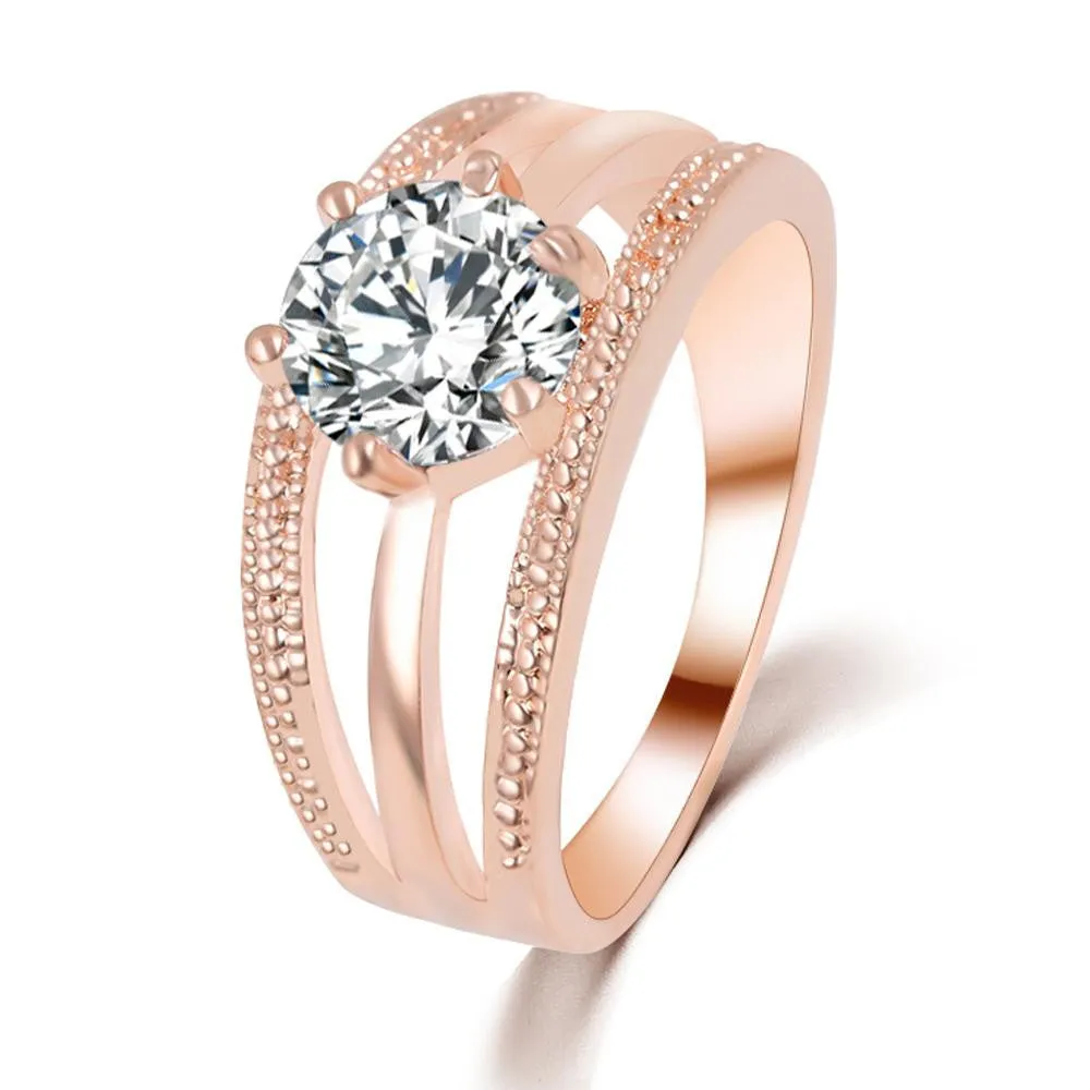 Austrian Crystal Gold Silver Plated Flower Engagement Ring for Women