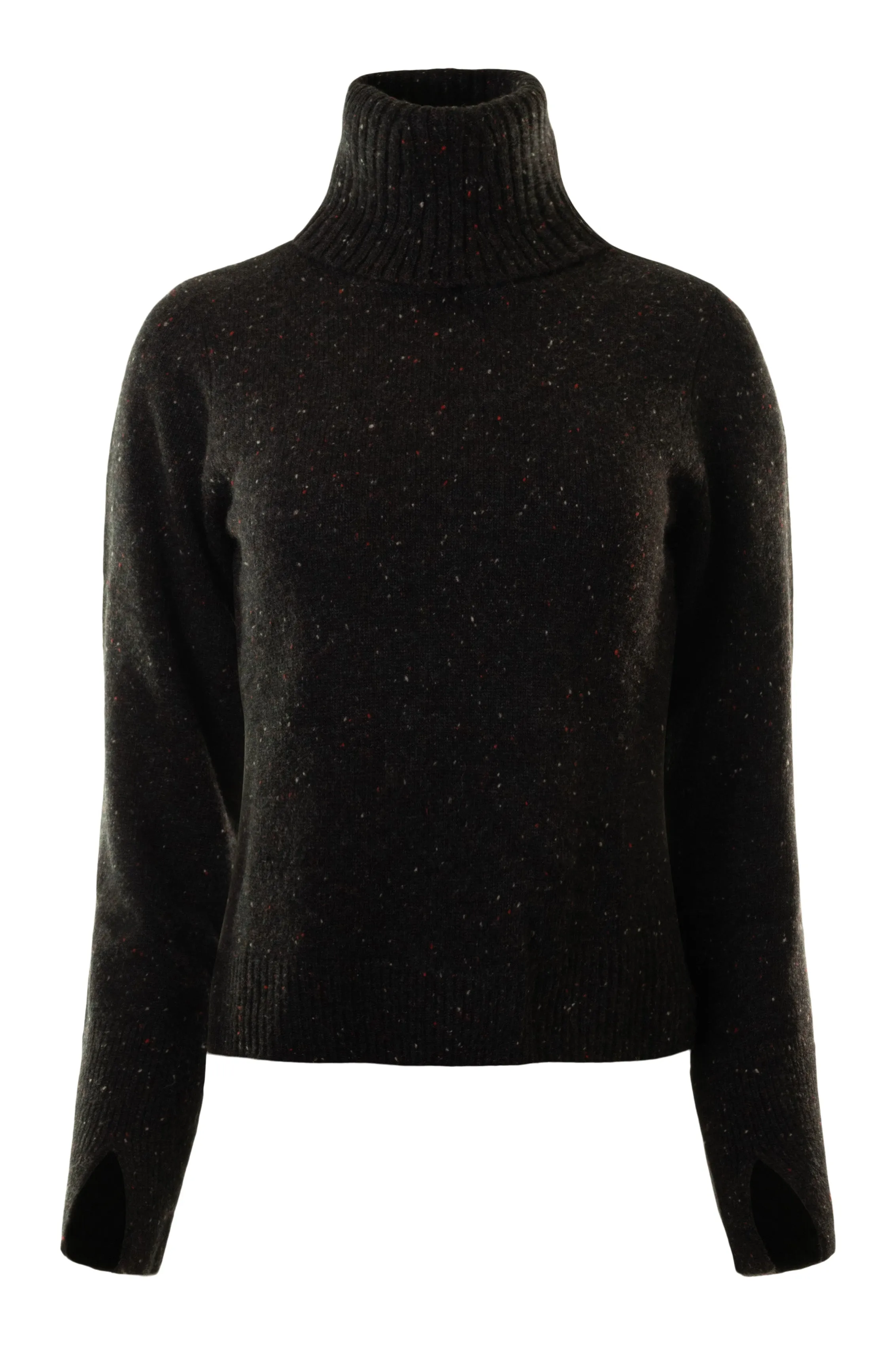 Autumn Cashmere Split Sleeve Cuffed Sweater with Detachable Snood in Pumpernickel