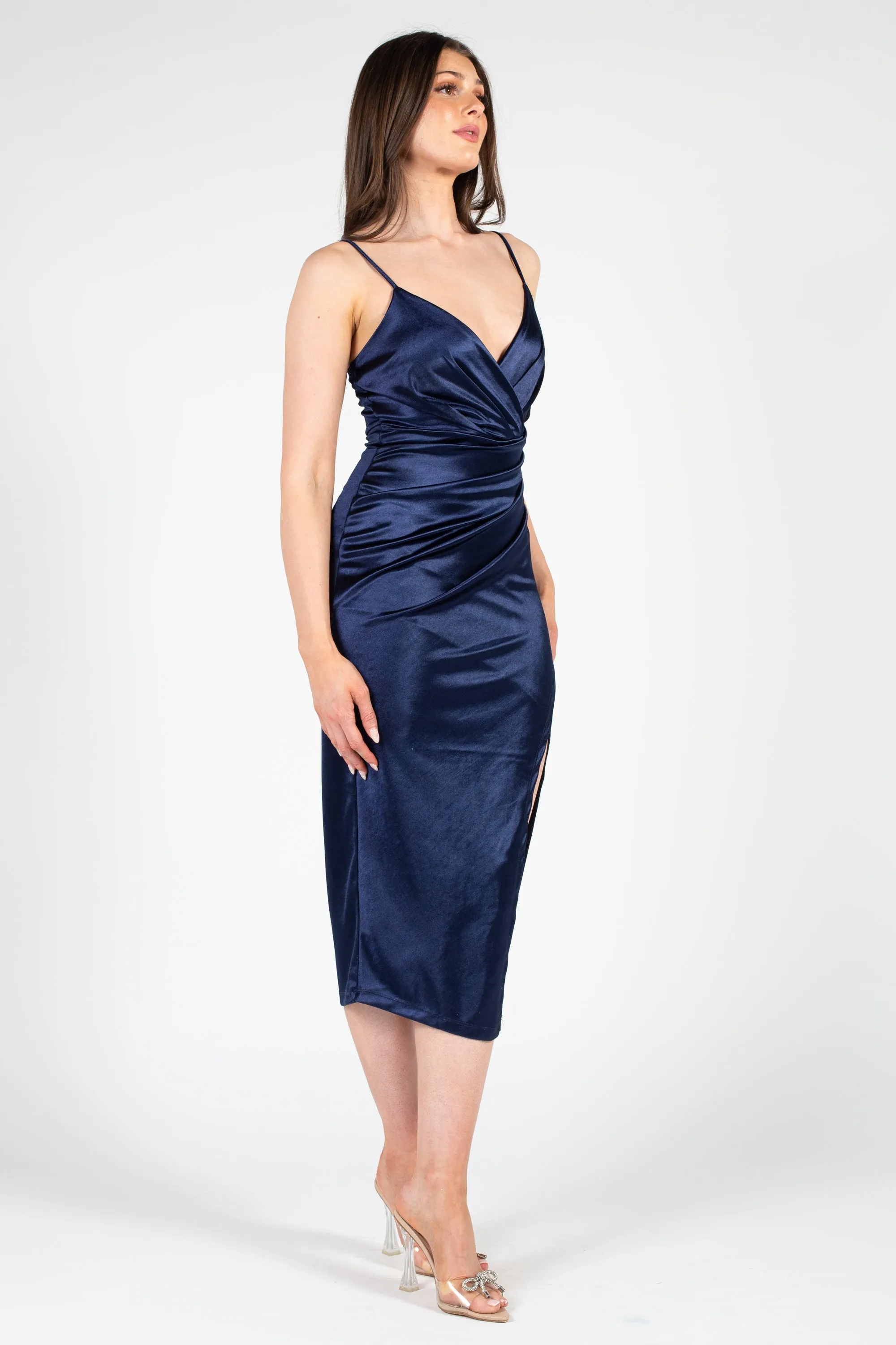 Aveline Tulip Bottom Satin Midi Dress