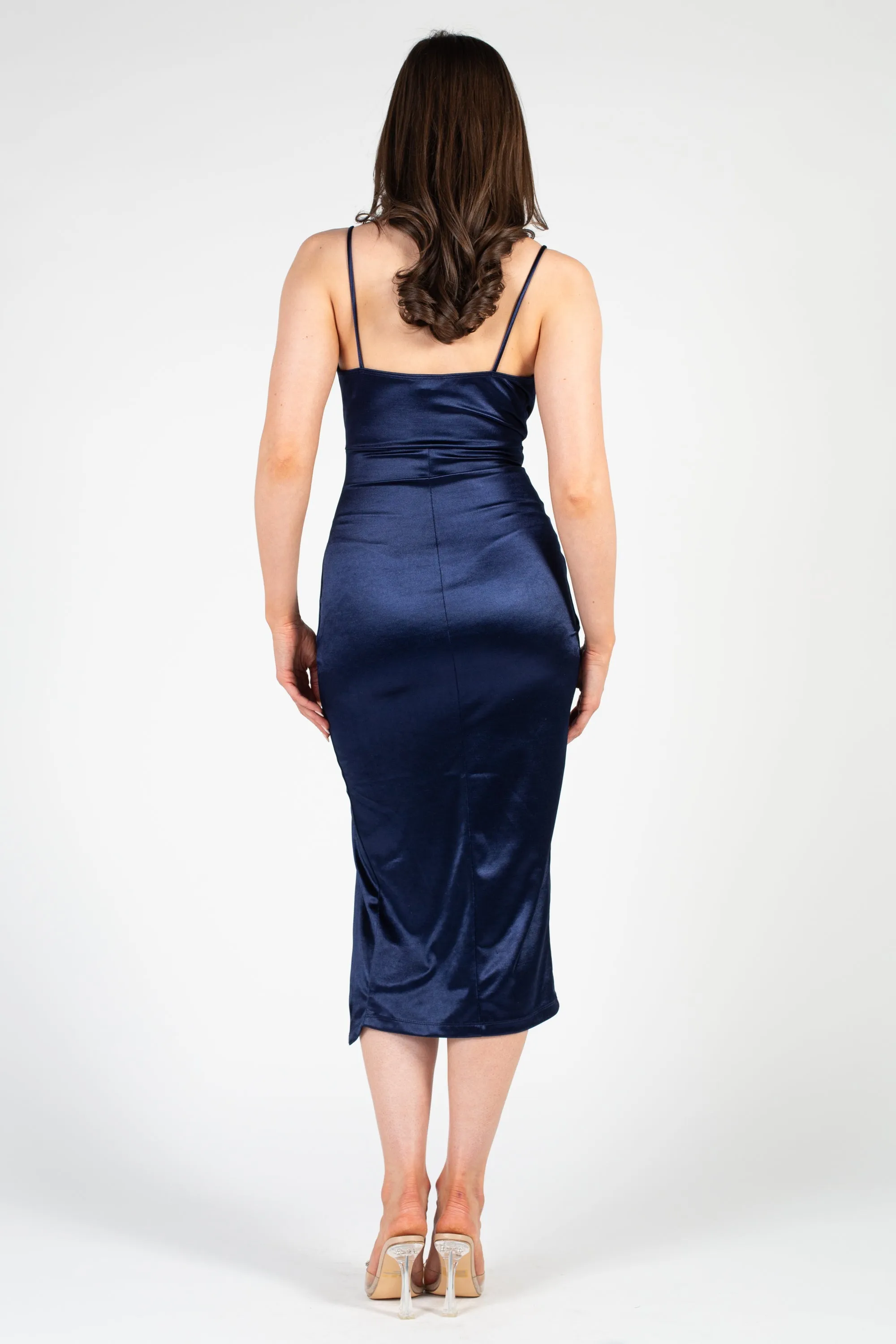 Aveline Tulip Bottom Satin Midi Dress