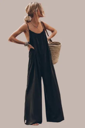 Backless spaghetti Neckline Jumpsuit with Wide Leg