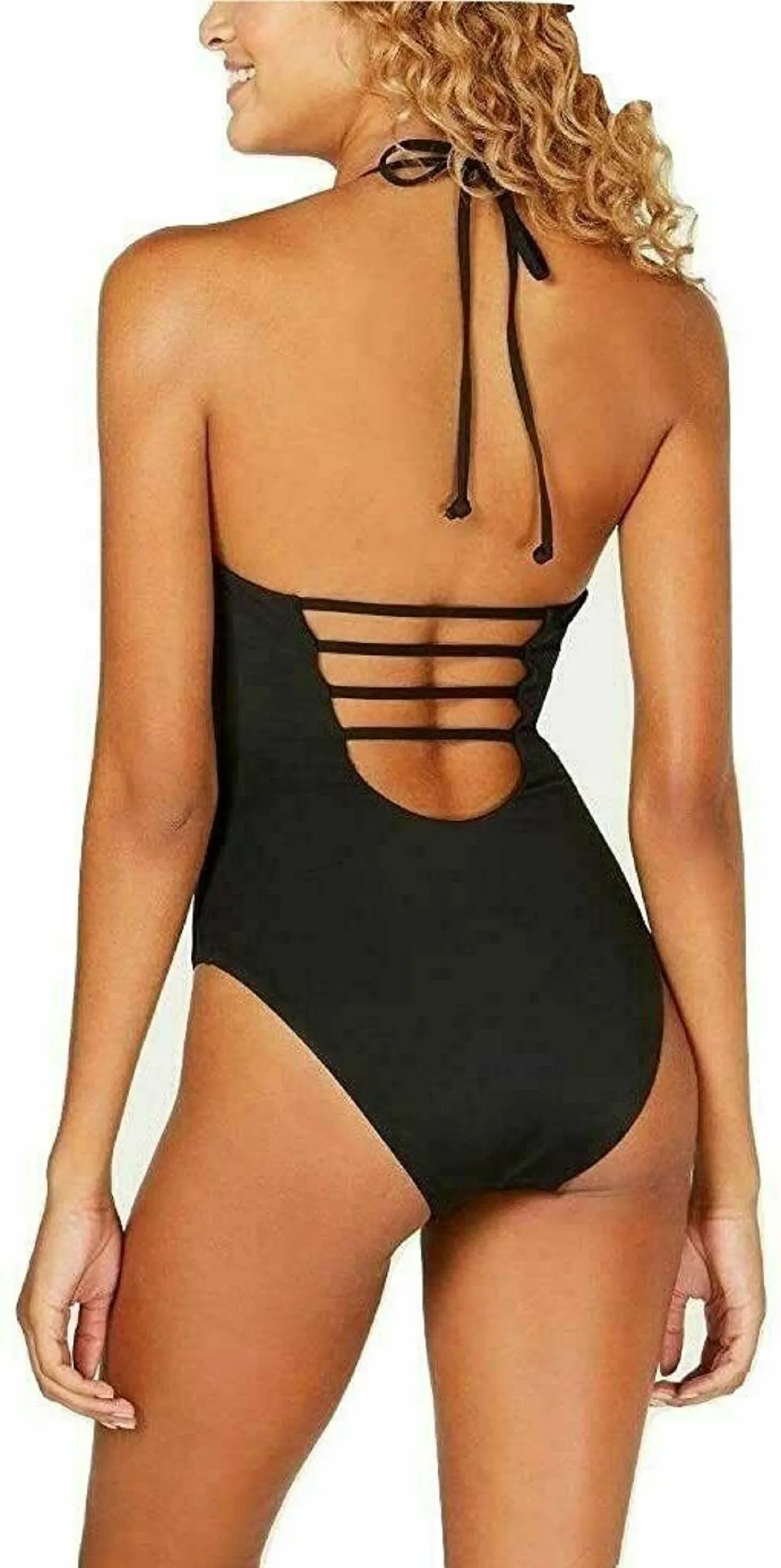 Bar III Women's Embellished Plunging One Piece Swimsuit, Black, M