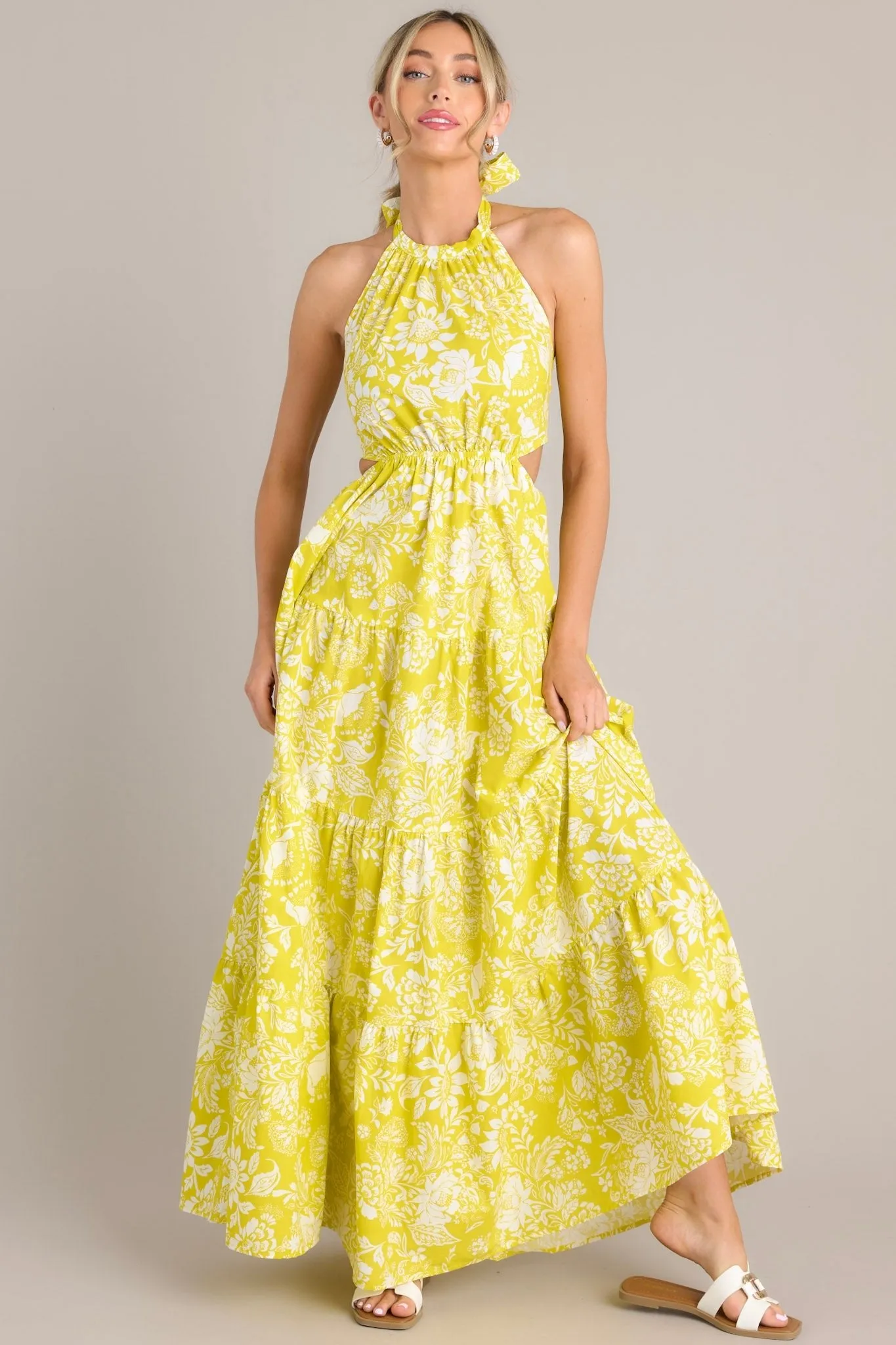 Be Blissfully Happy Yellow Floral Halter Maxi Dress