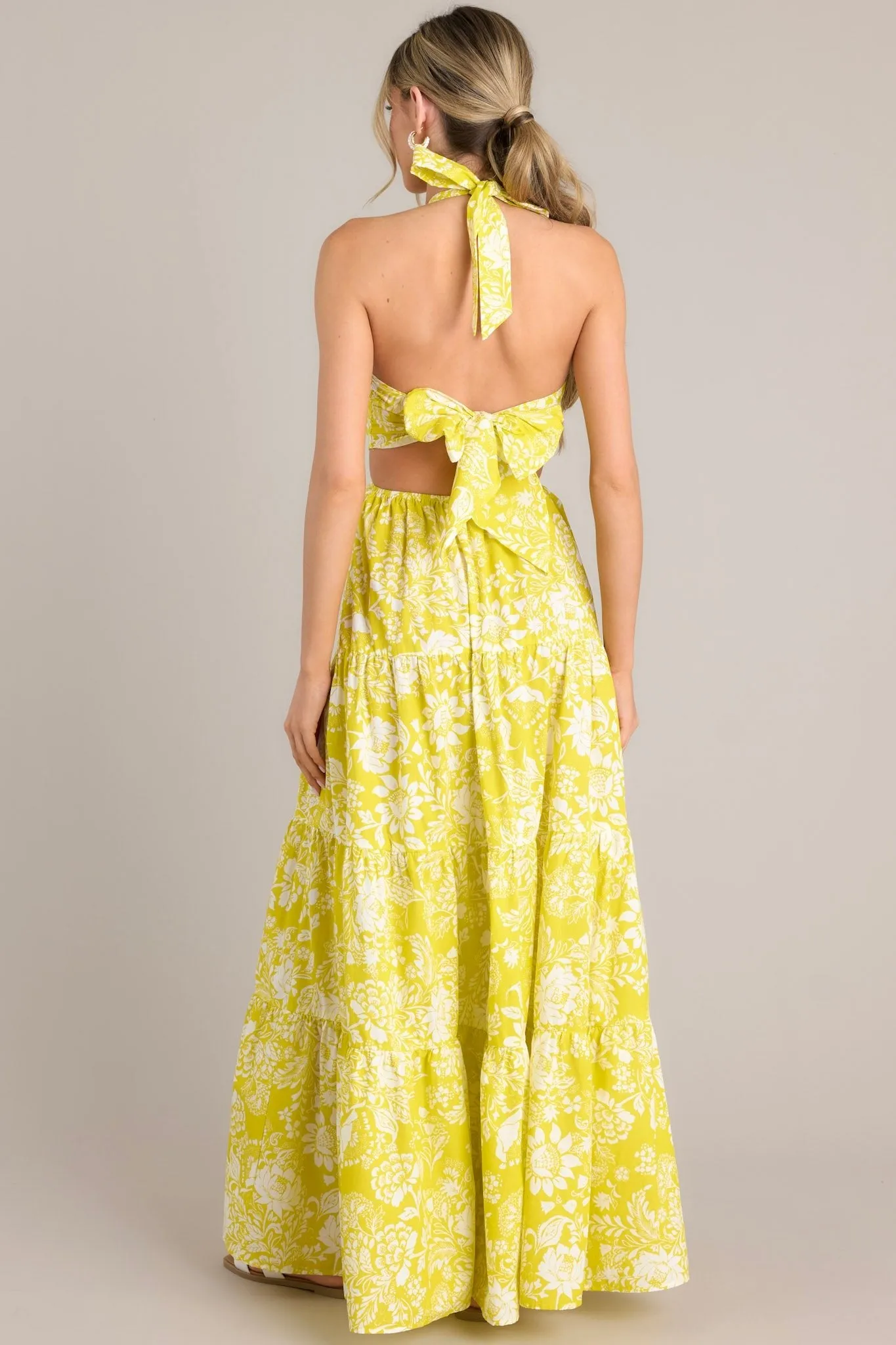 Be Blissfully Happy Yellow Floral Halter Maxi Dress