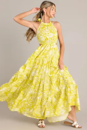 Be Blissfully Happy Yellow Floral Halter Maxi Dress