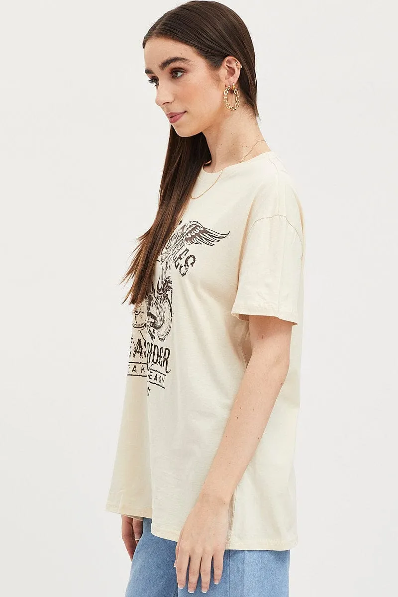 Beige Graphic T Shirt Short Sleeve