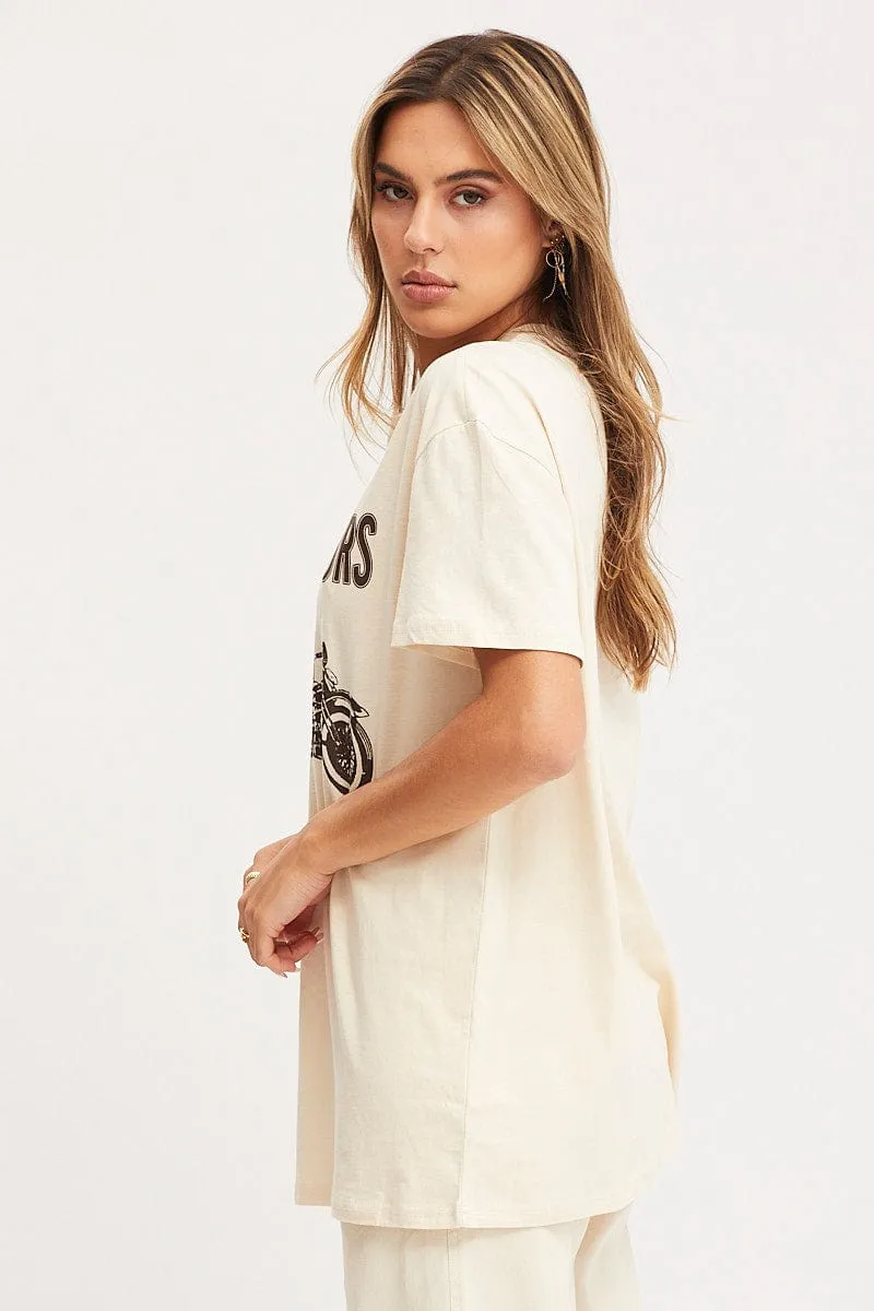 Beige Graphic T Shirt Short Sleeve