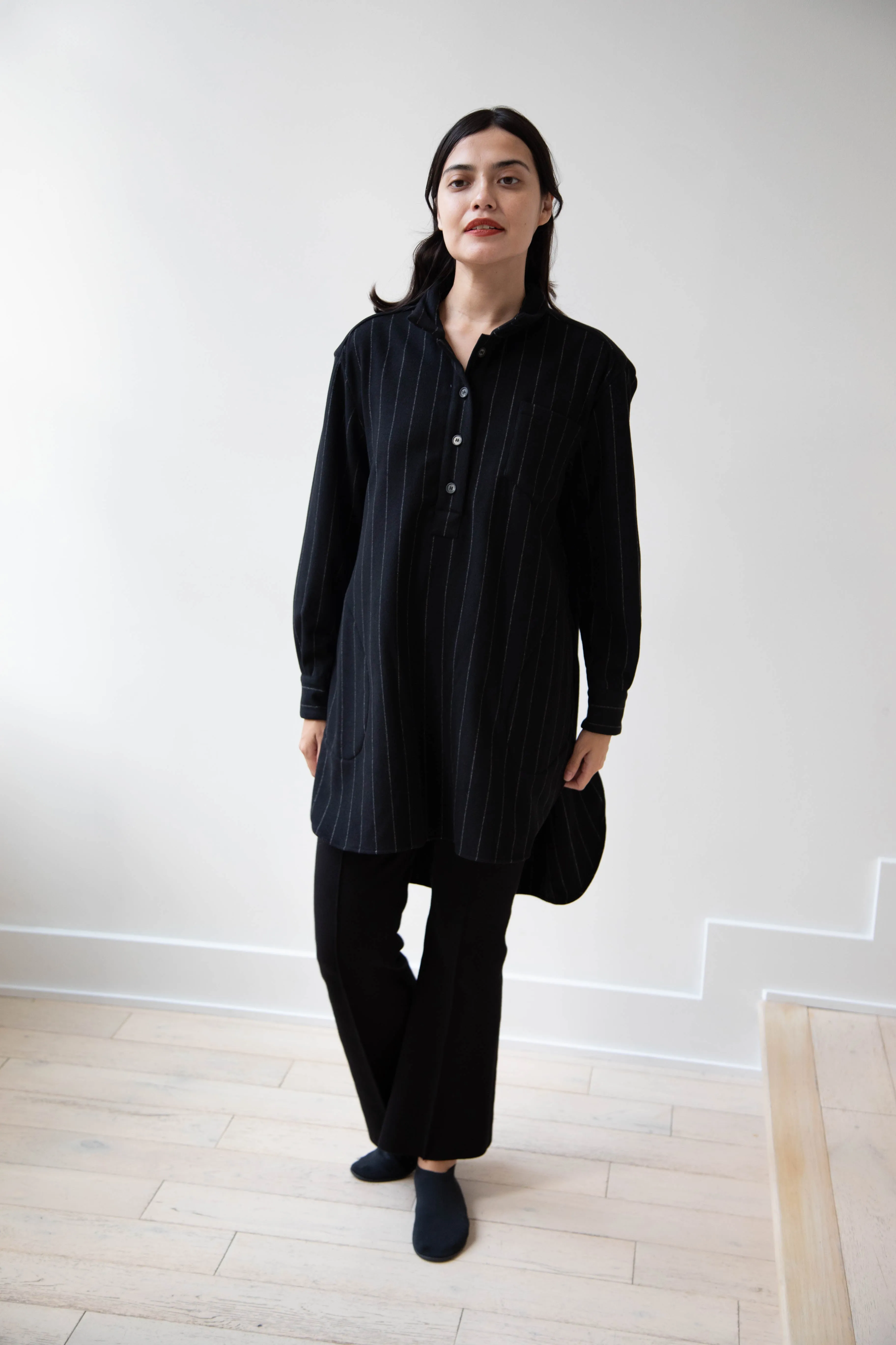 Bergfabel | Tania Shirt in Black Pin Stripe Cashmere