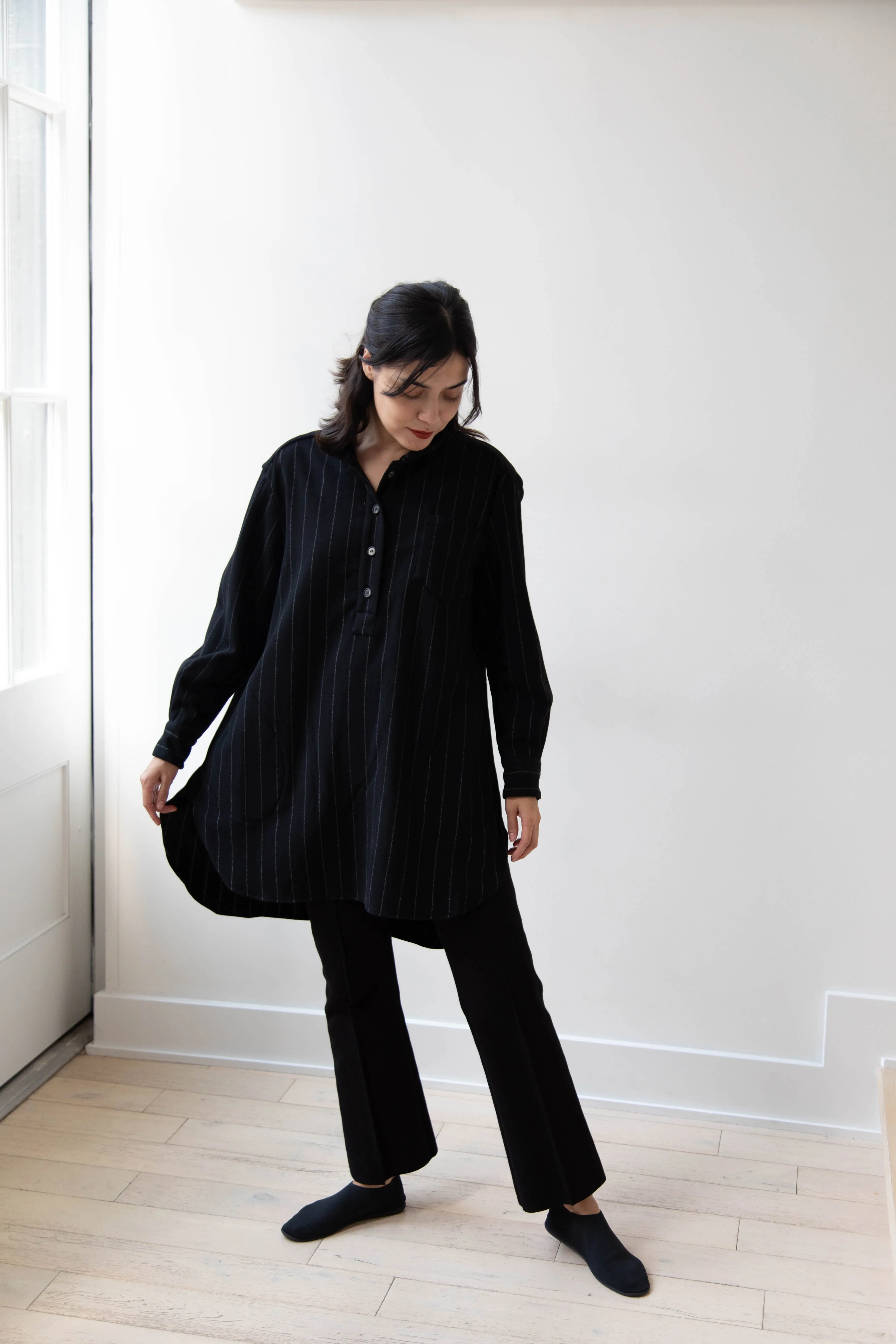 Bergfabel | Tania Shirt in Black Pin Stripe Cashmere