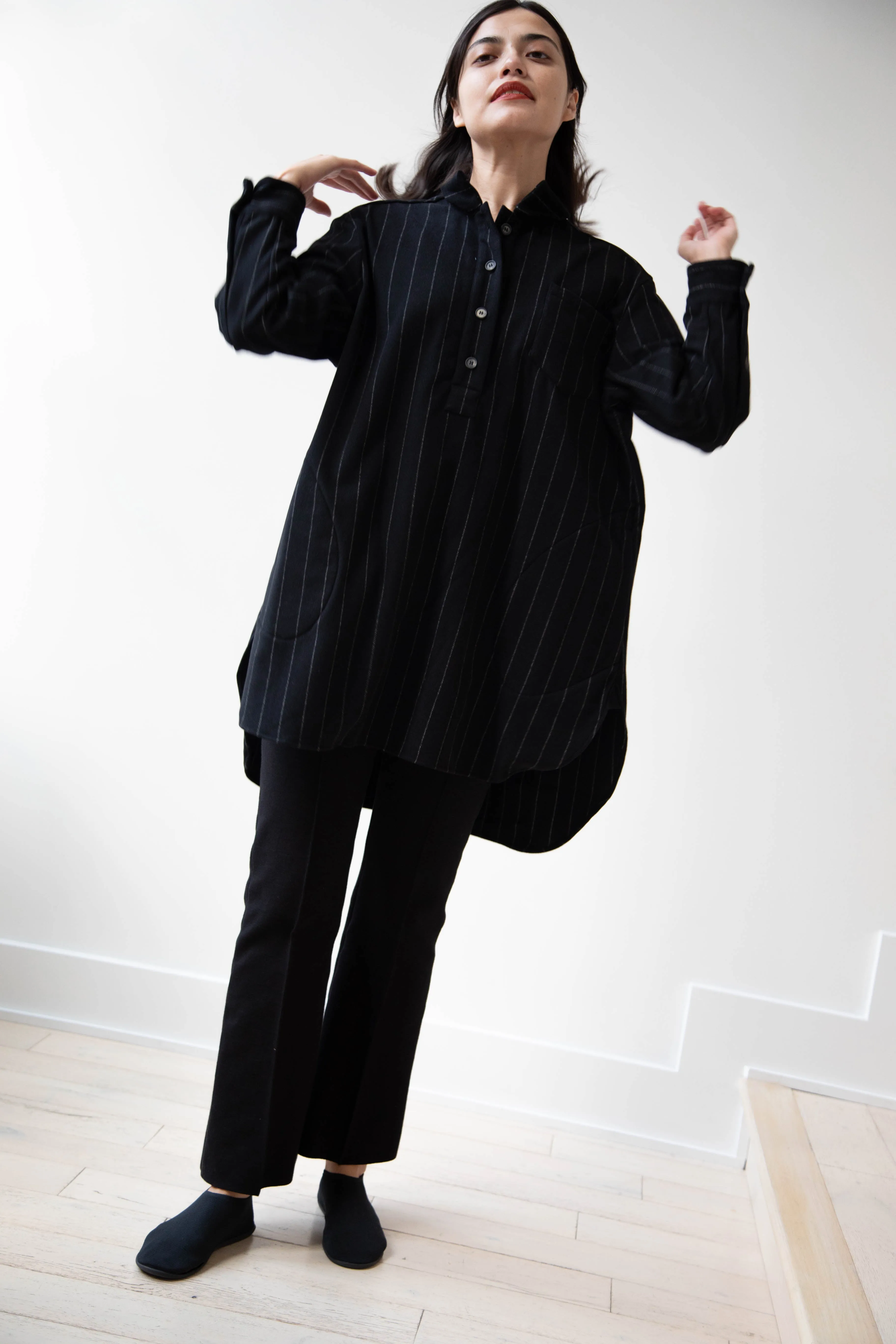 Bergfabel | Tania Shirt in Black Pin Stripe Cashmere