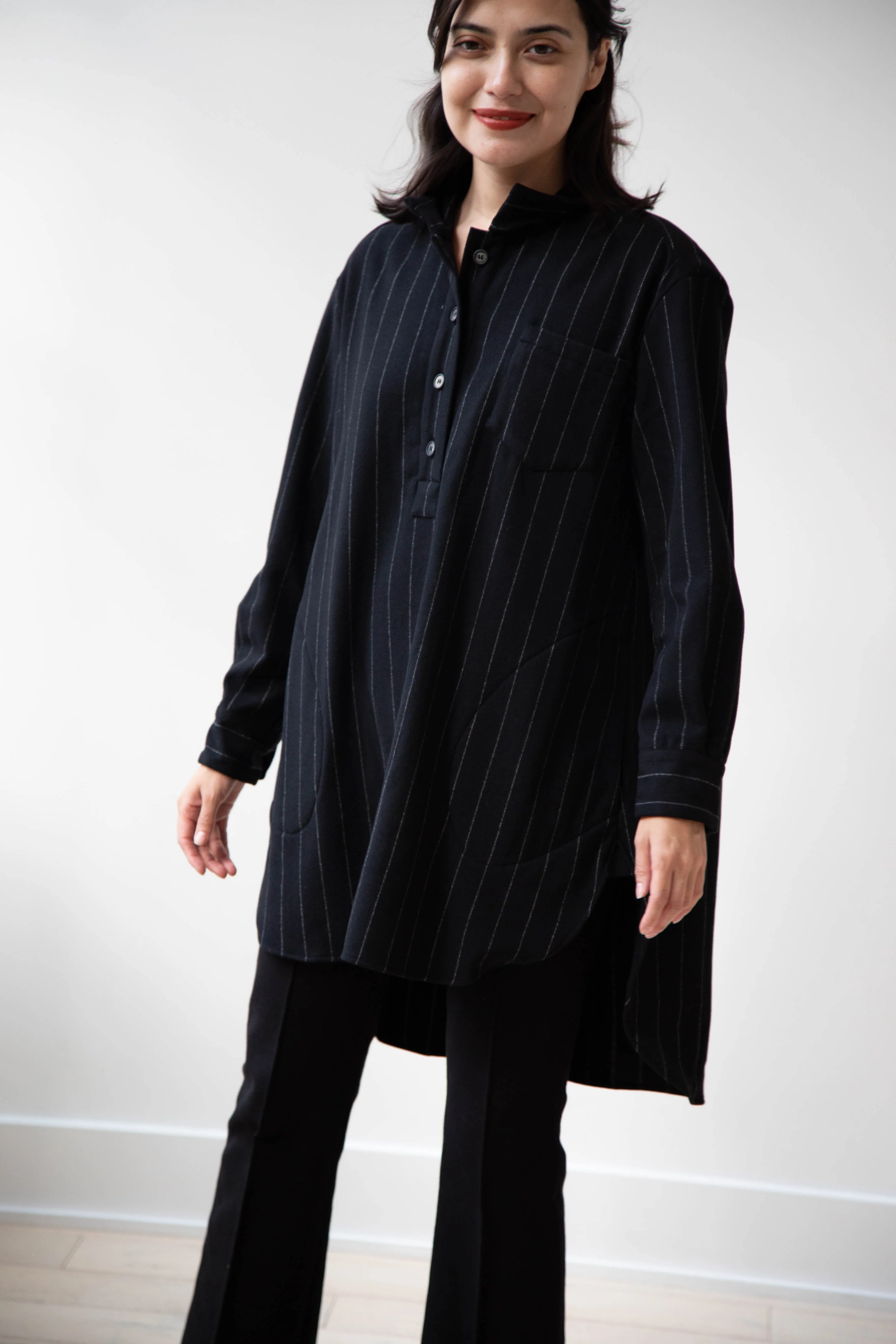 Bergfabel | Tania Shirt in Black Pin Stripe Cashmere