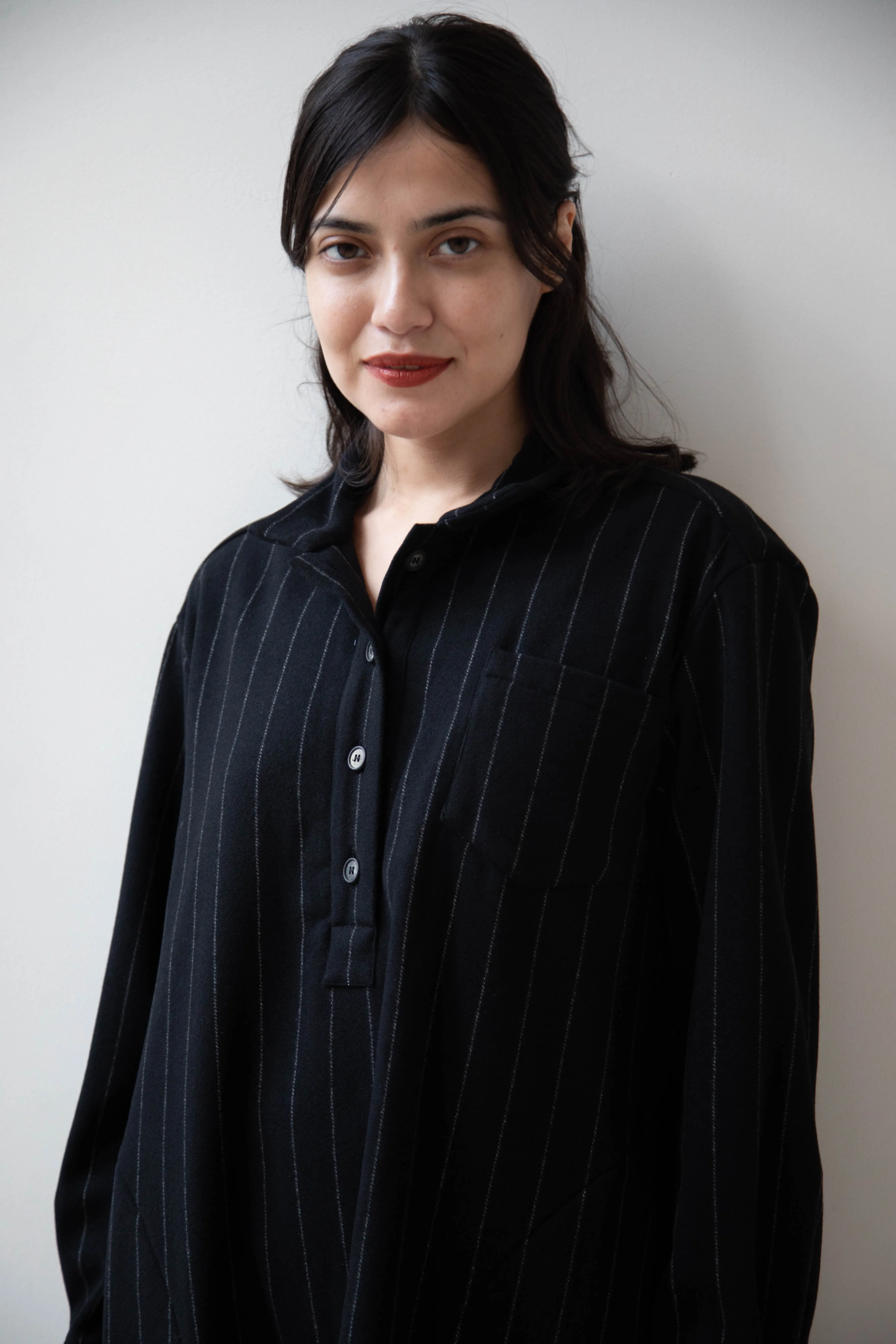 Bergfabel | Tania Shirt in Black Pin Stripe Cashmere