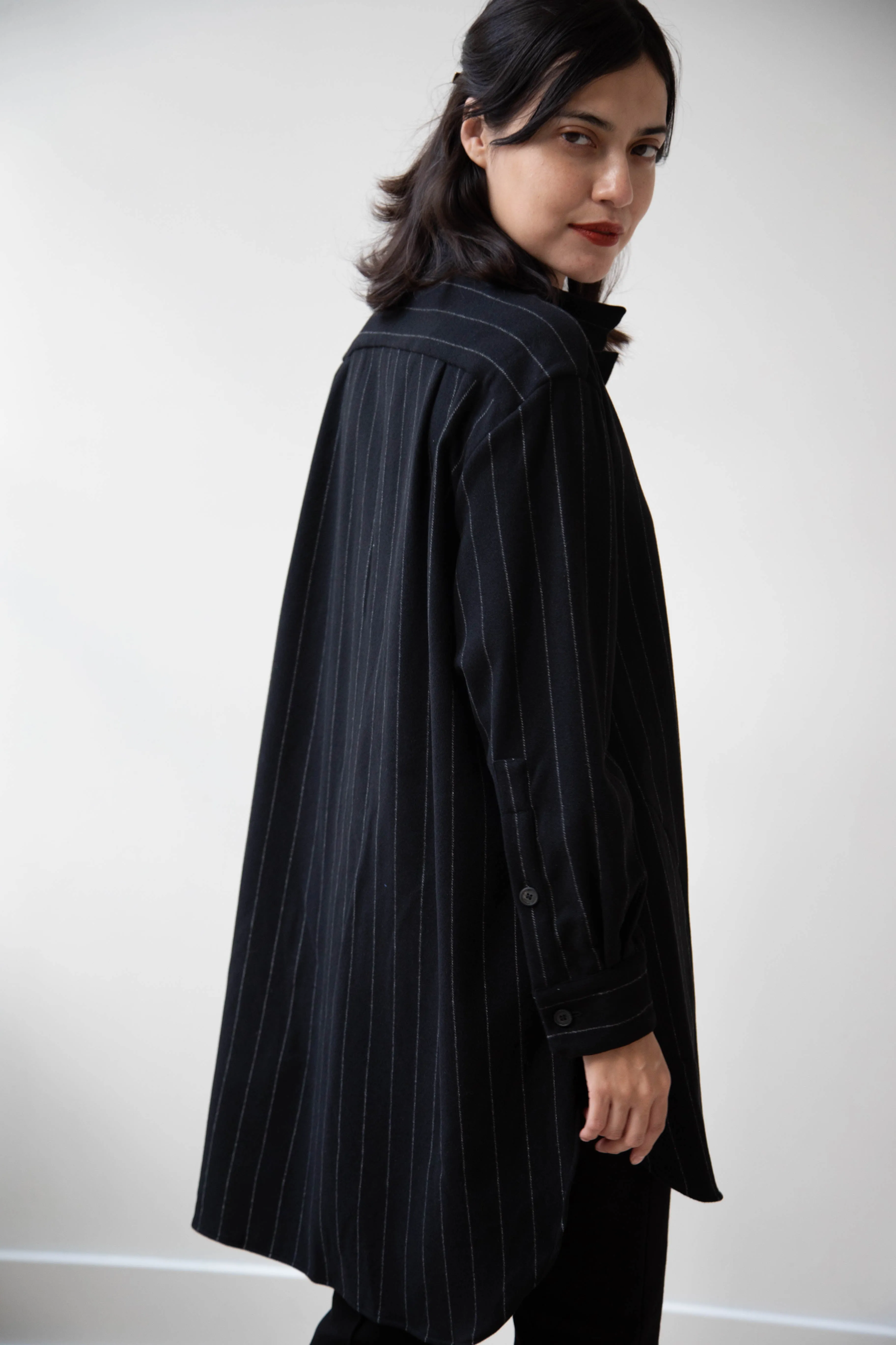 Bergfabel | Tania Shirt in Black Pin Stripe Cashmere