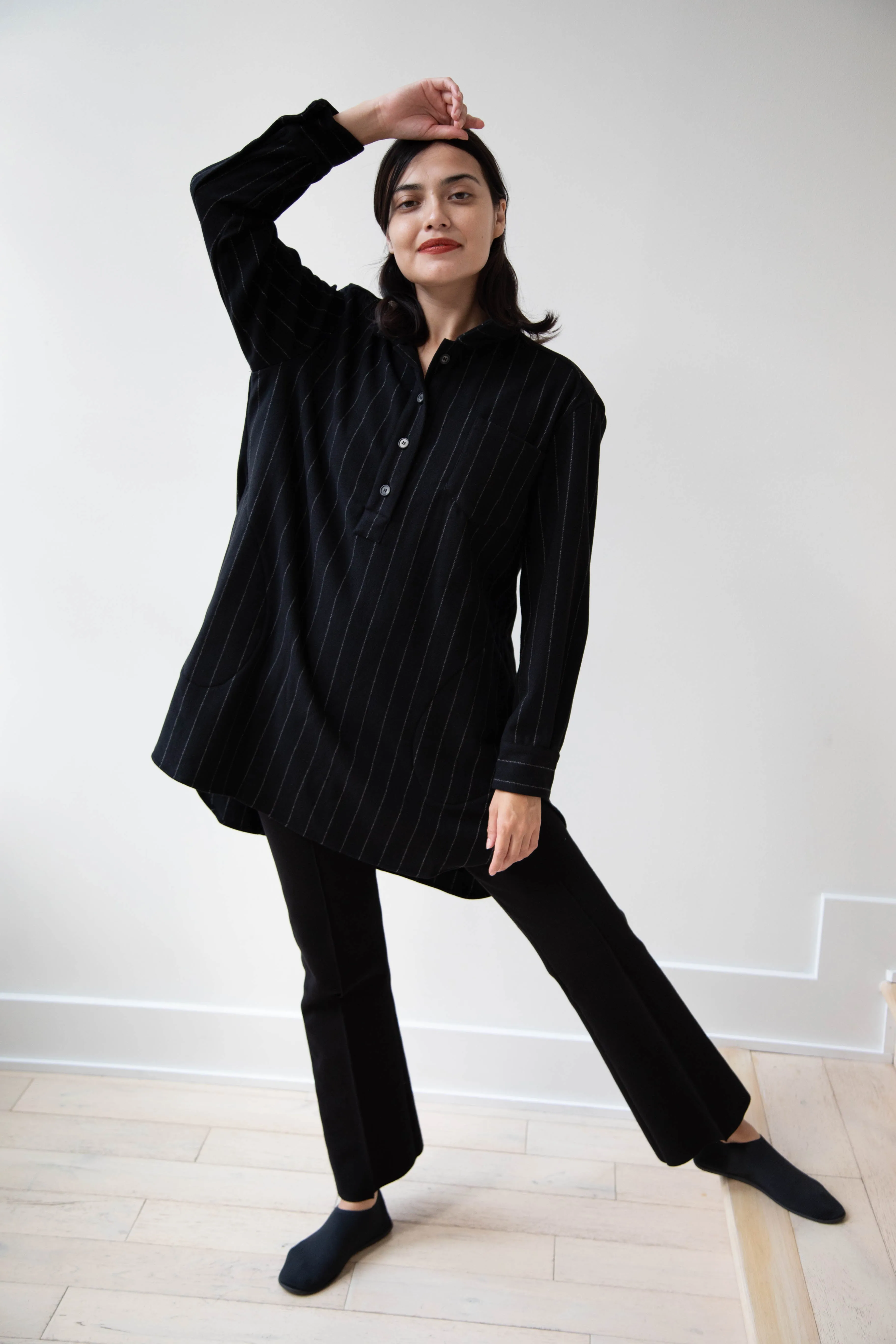 Bergfabel | Tania Shirt in Black Pin Stripe Cashmere