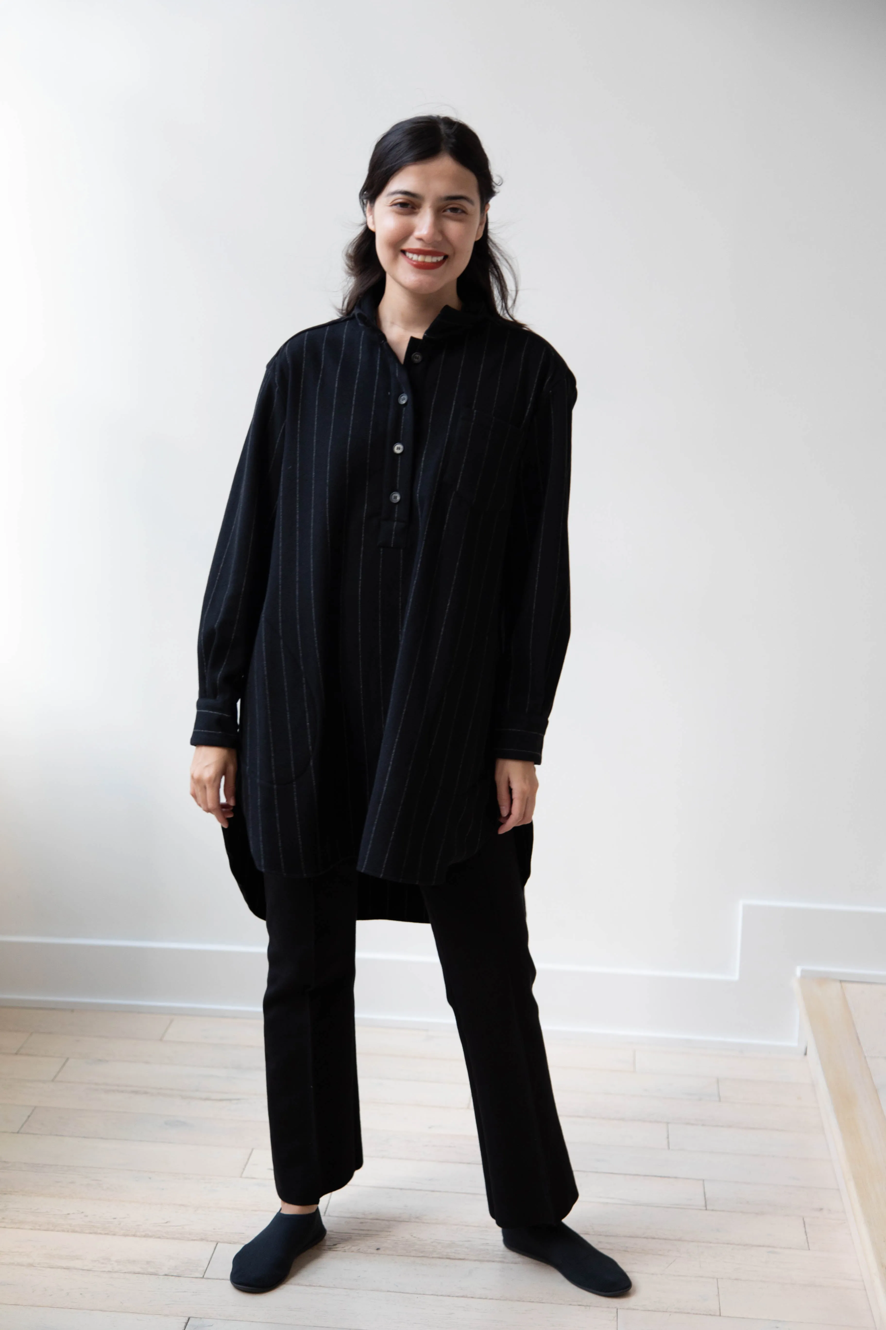 Bergfabel | Tania Shirt in Black Pin Stripe Cashmere