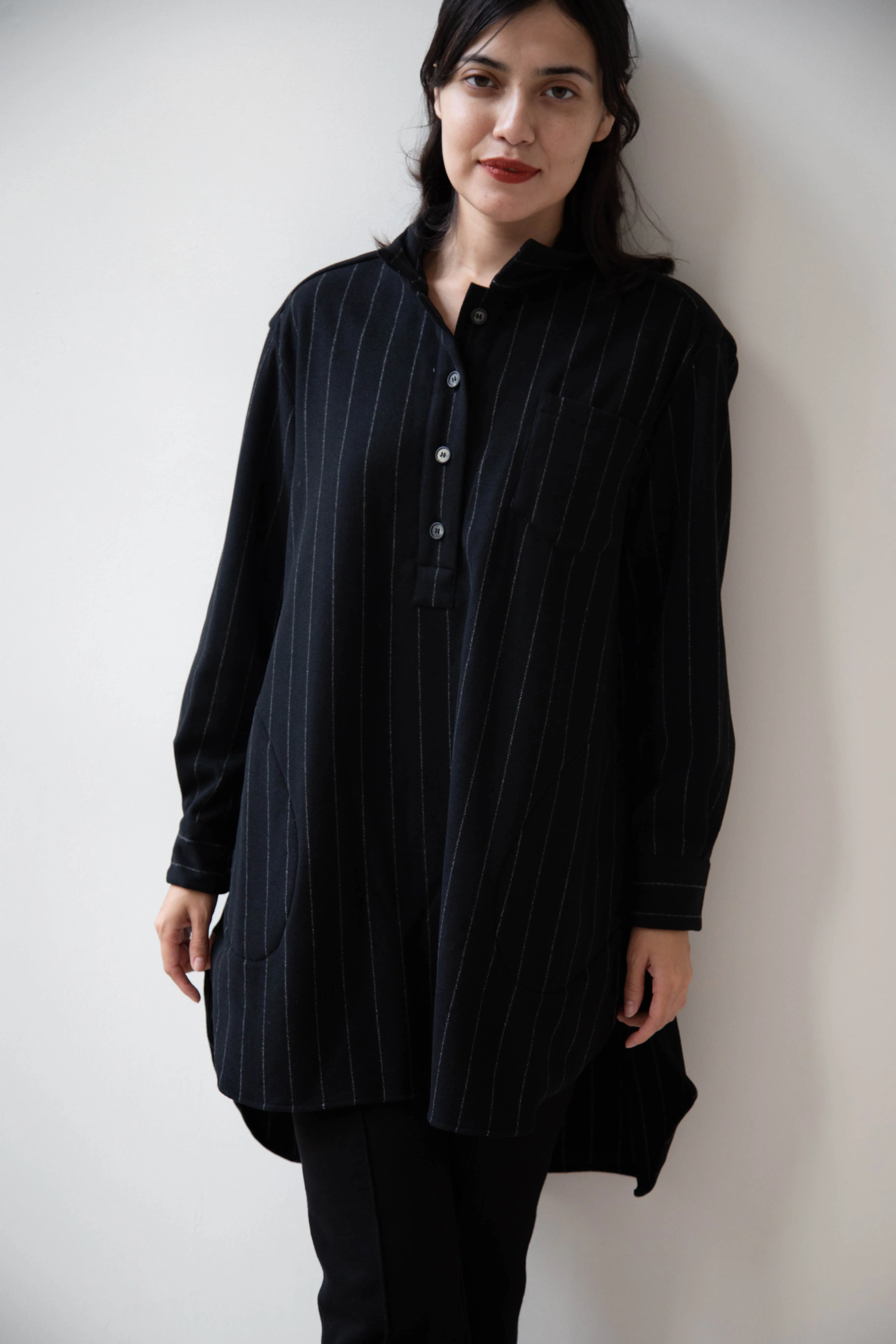 Bergfabel | Tania Shirt in Black Pin Stripe Cashmere