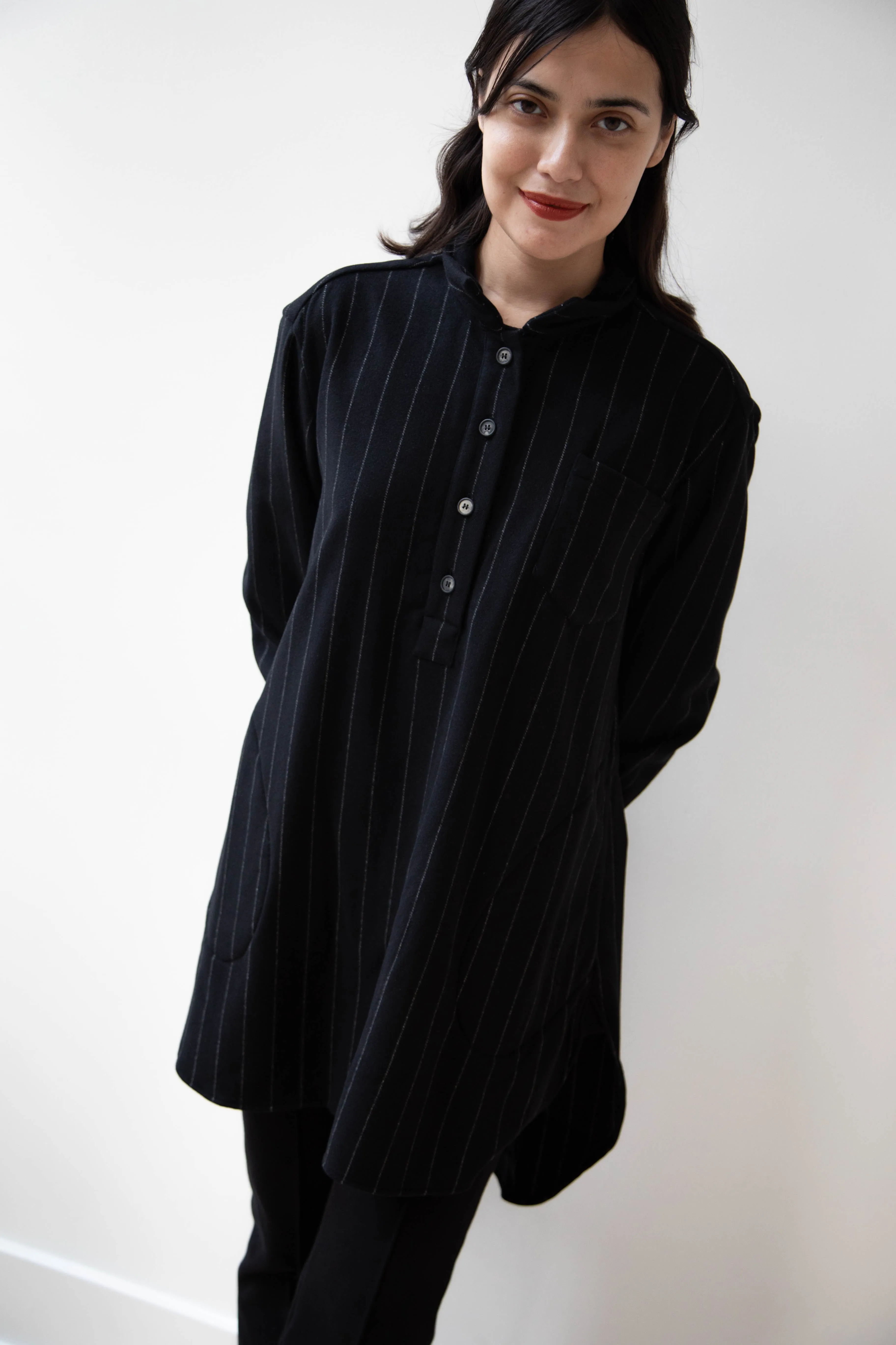 Bergfabel | Tania Shirt in Black Pin Stripe Cashmere