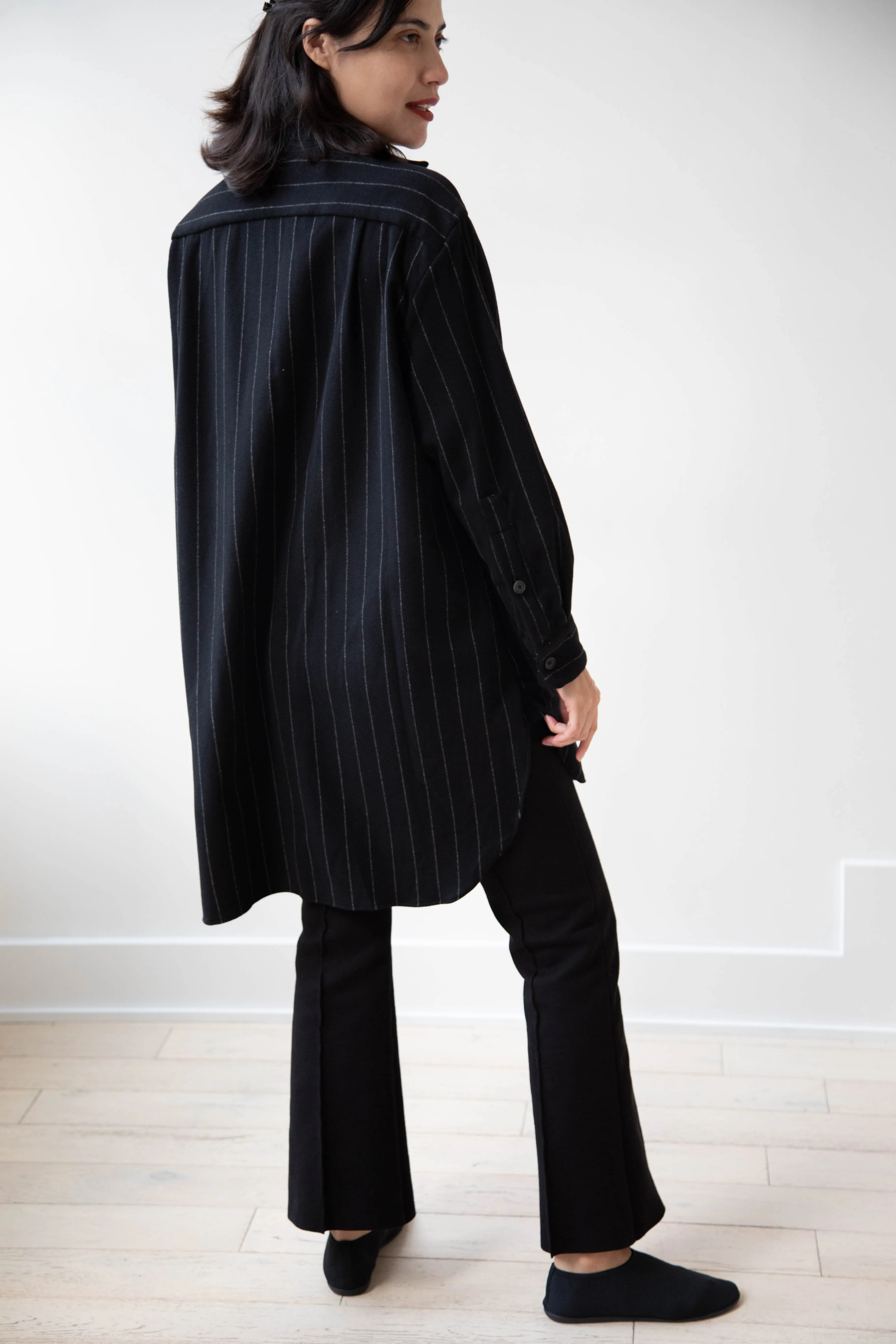 Bergfabel | Tania Shirt in Black Pin Stripe Cashmere