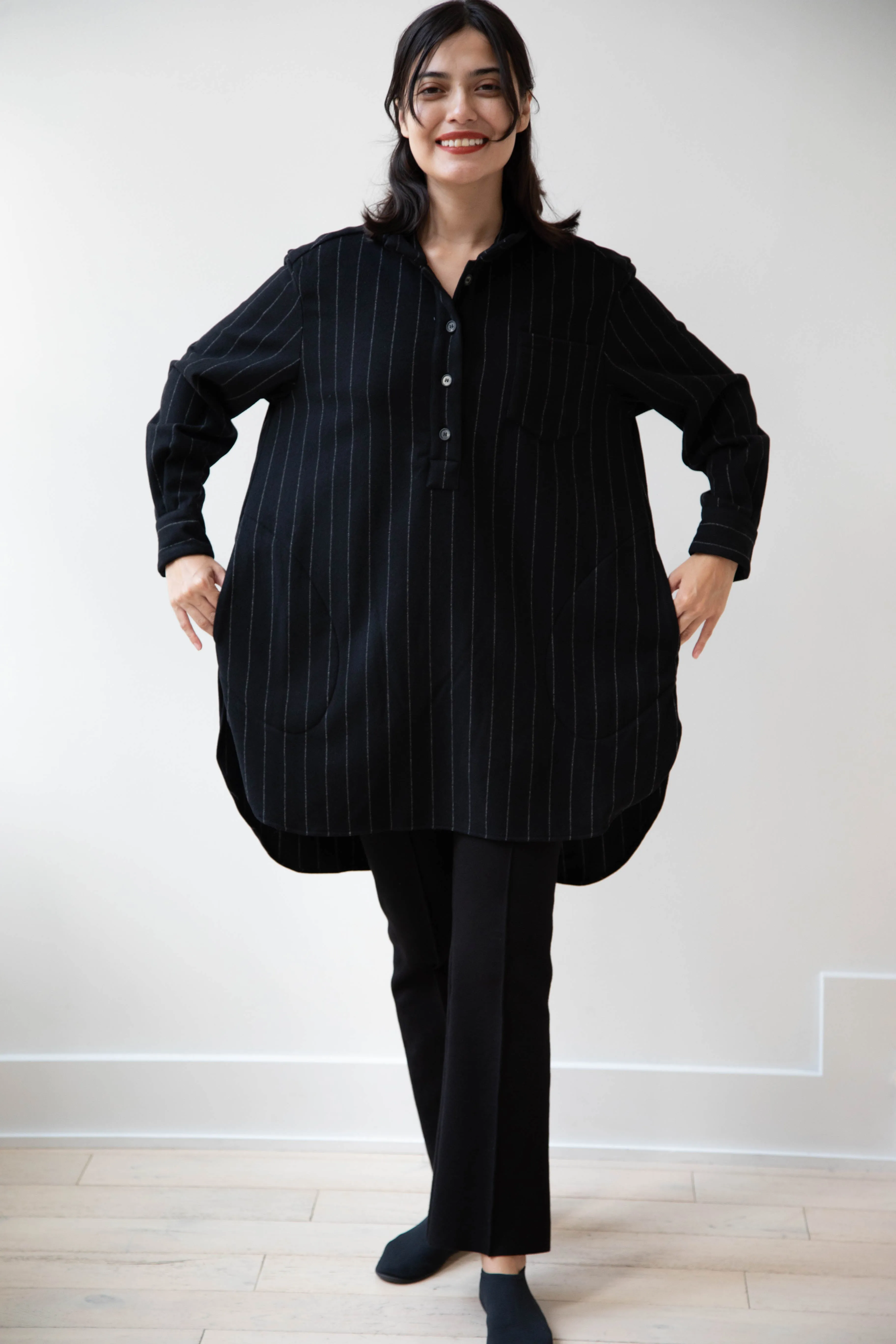 Bergfabel | Tania Shirt in Black Pin Stripe Cashmere