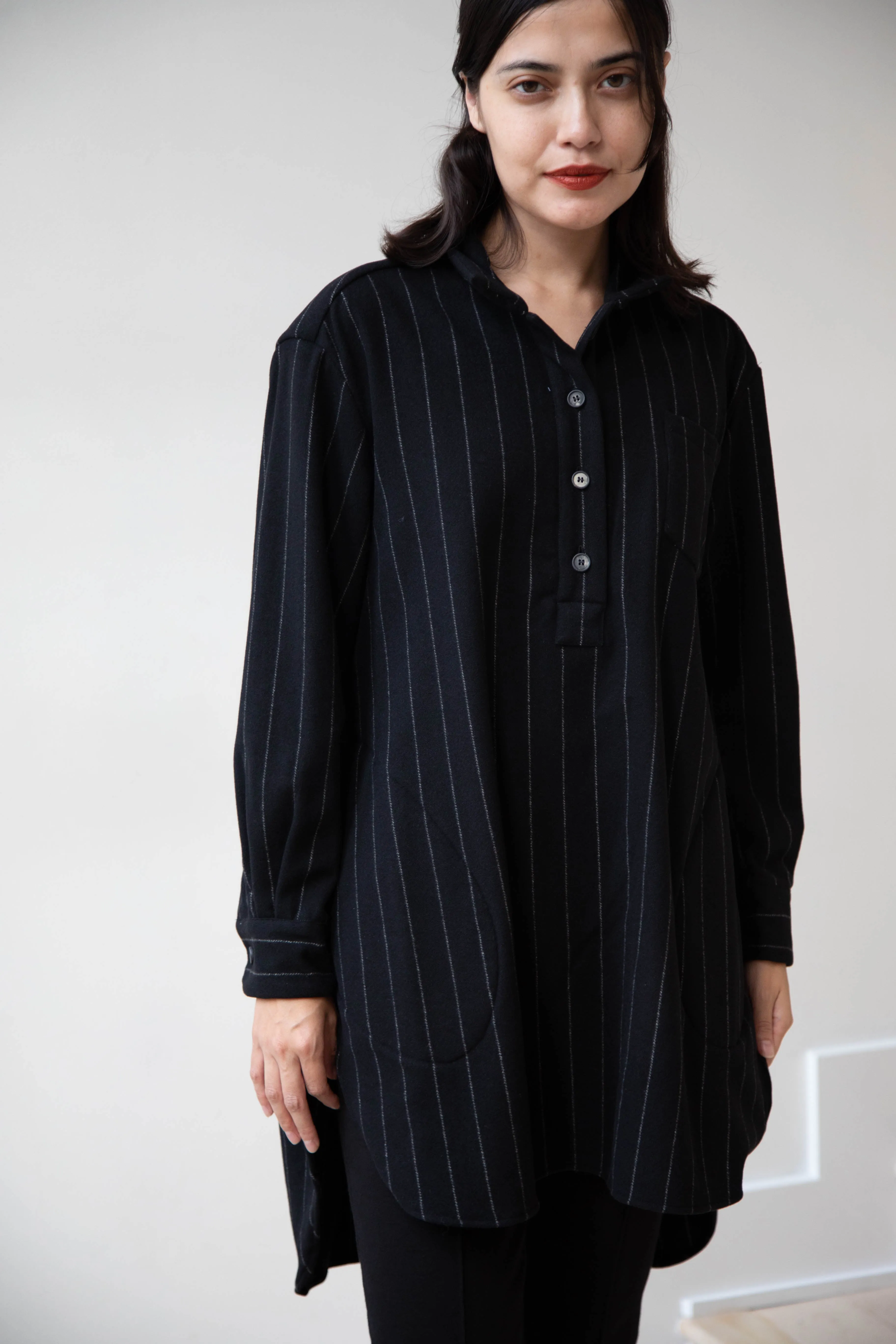 Bergfabel | Tania Shirt in Black Pin Stripe Cashmere