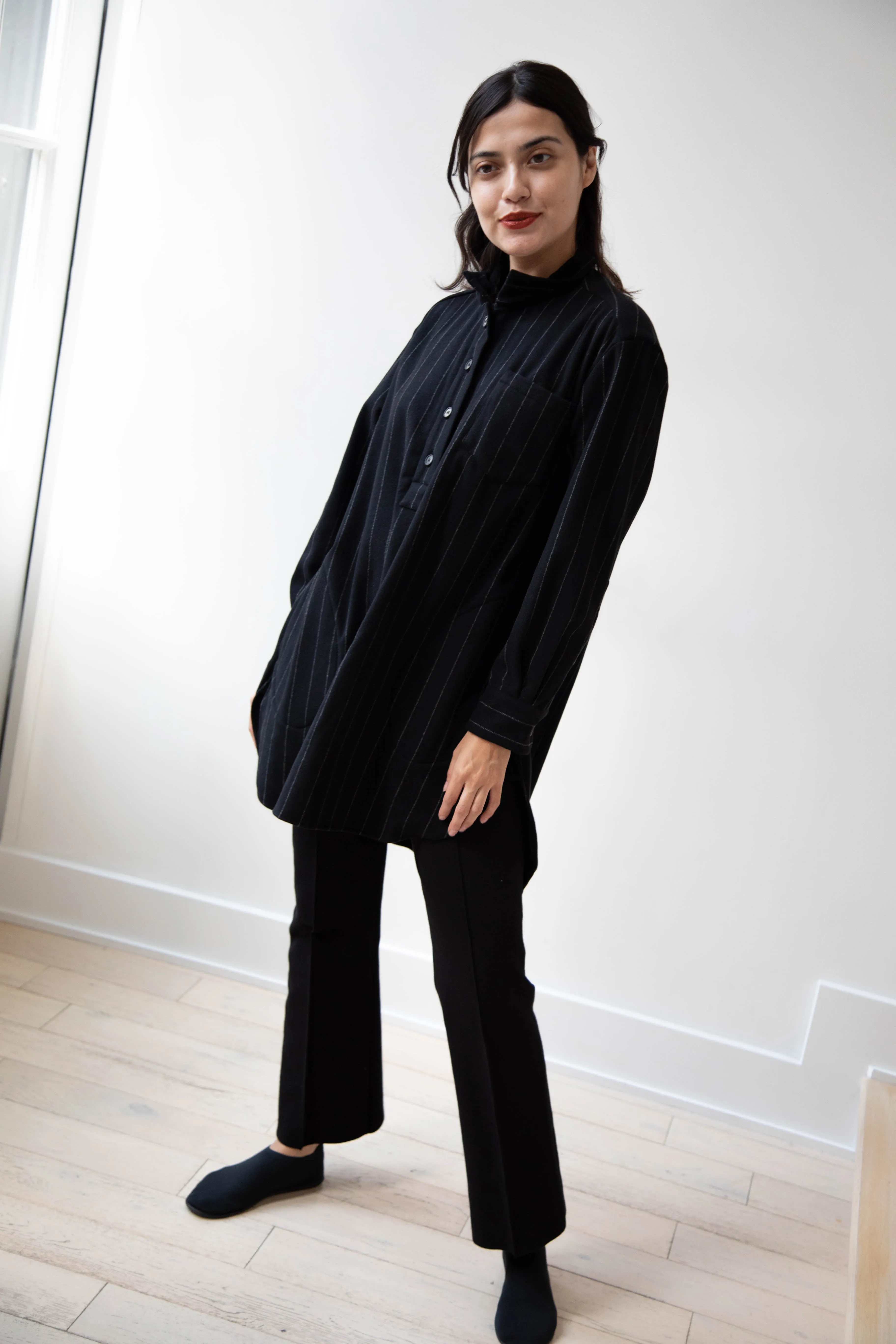 Bergfabel | Tania Shirt in Black Pin Stripe Cashmere