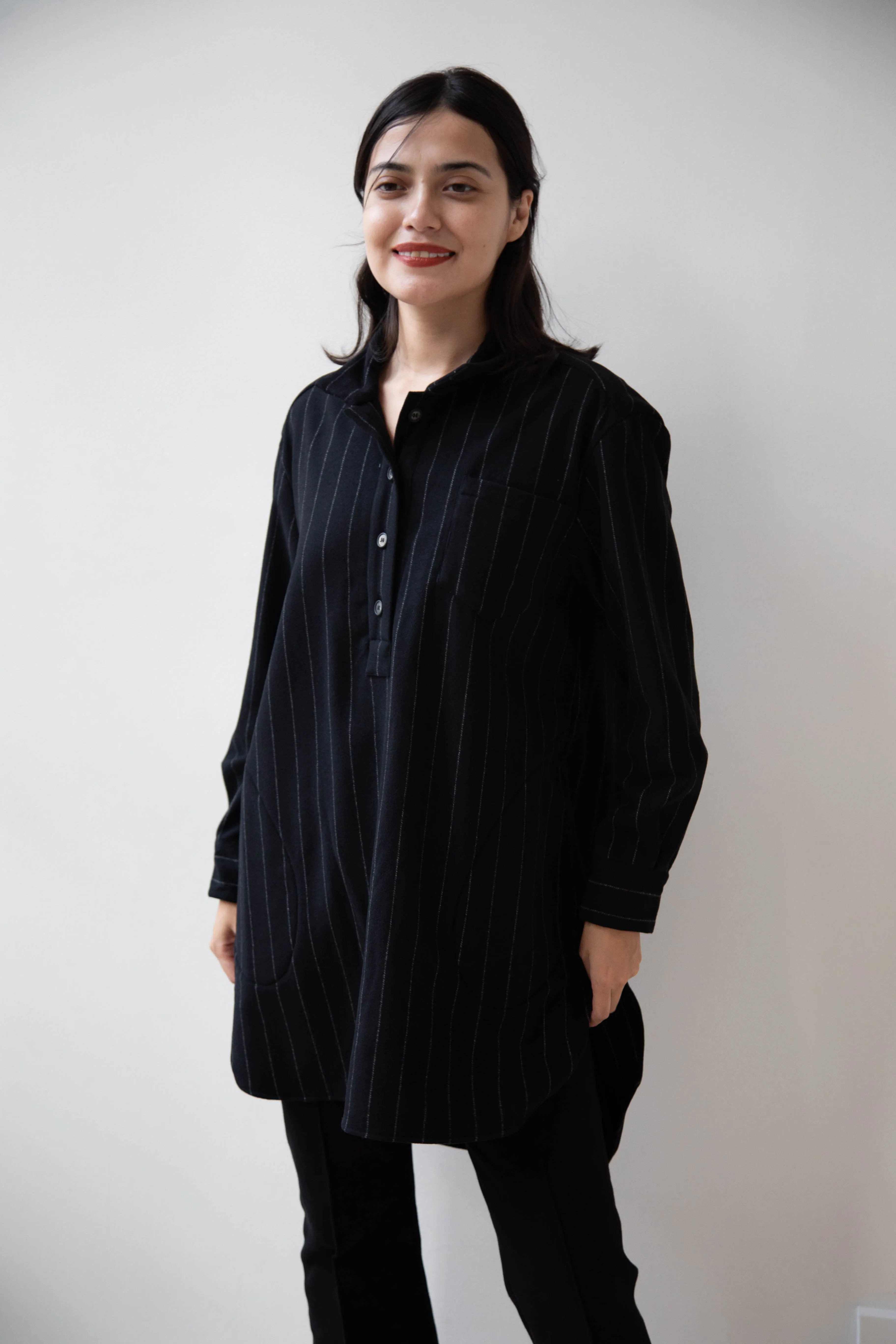 Bergfabel | Tania Shirt in Black Pin Stripe Cashmere