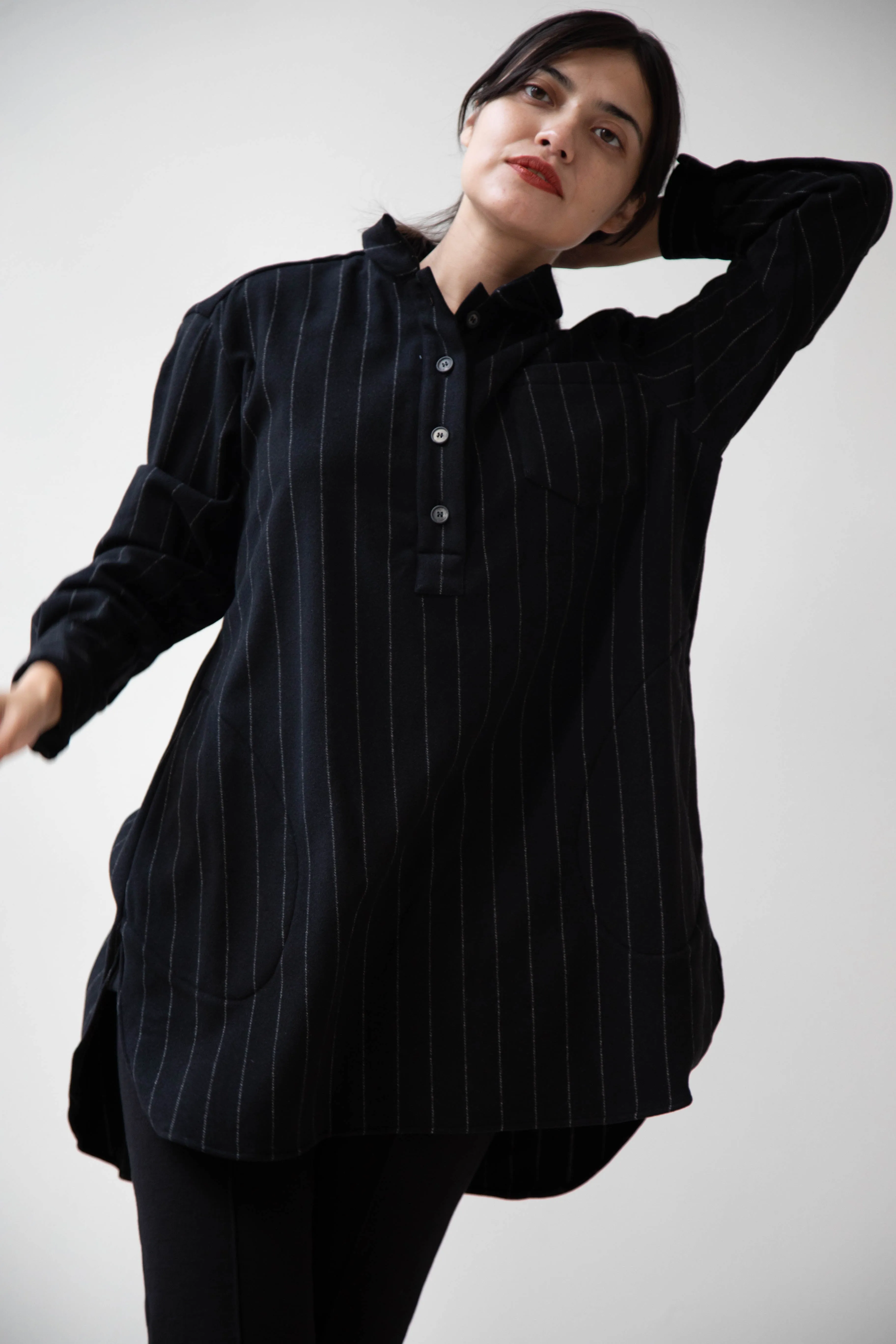 Bergfabel | Tania Shirt in Black Pin Stripe Cashmere