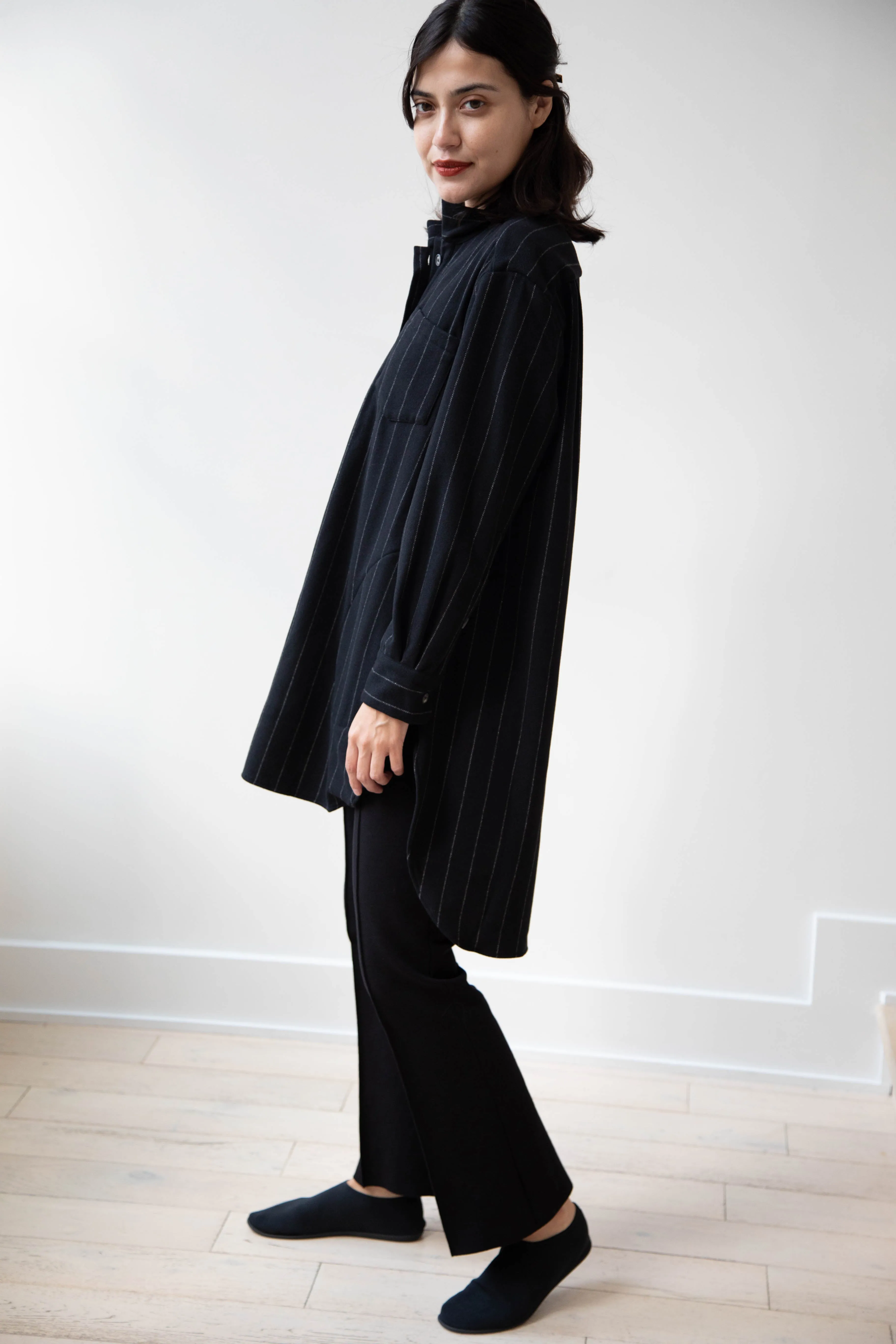 Bergfabel | Tania Shirt in Black Pin Stripe Cashmere