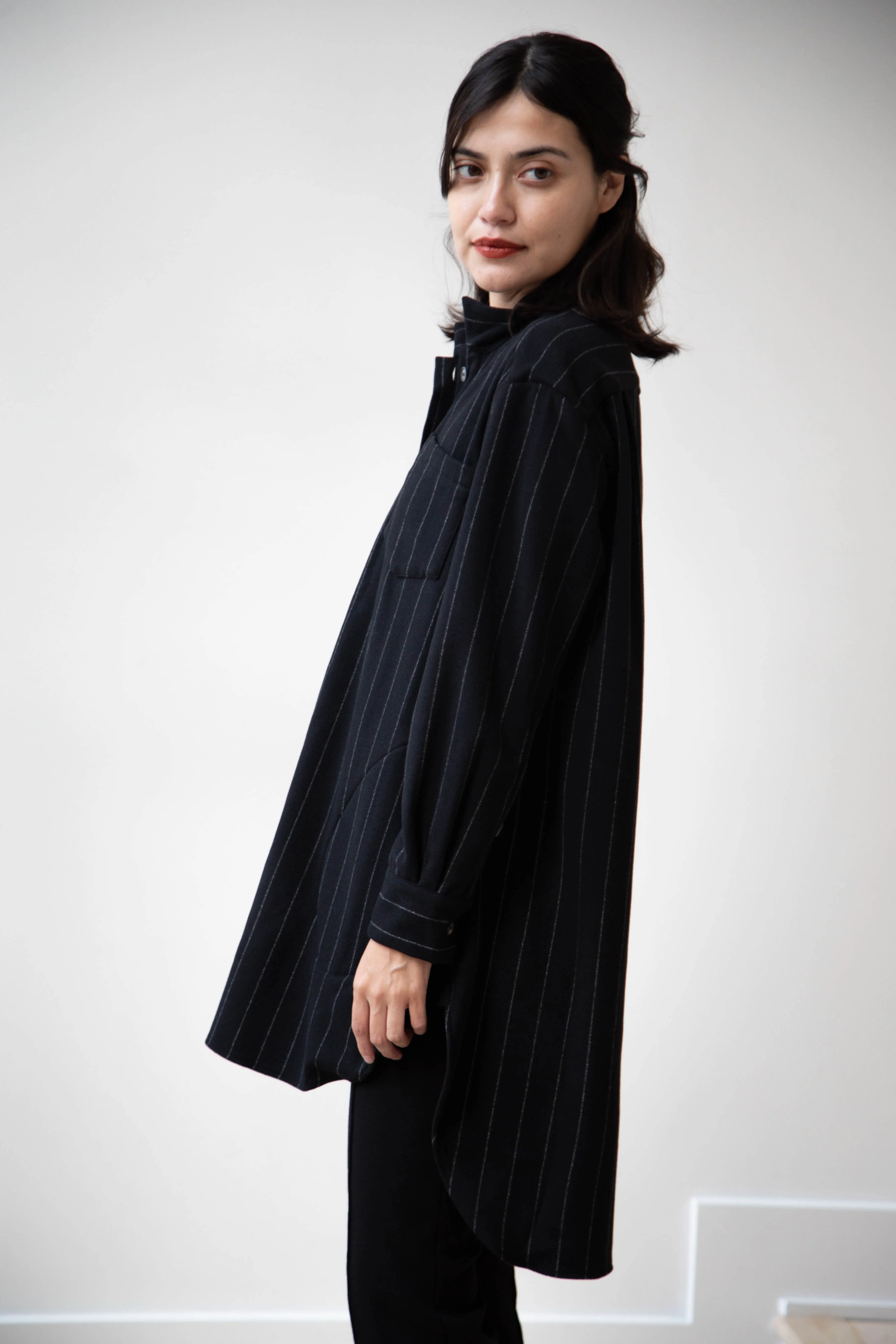 Bergfabel | Tania Shirt in Black Pin Stripe Cashmere