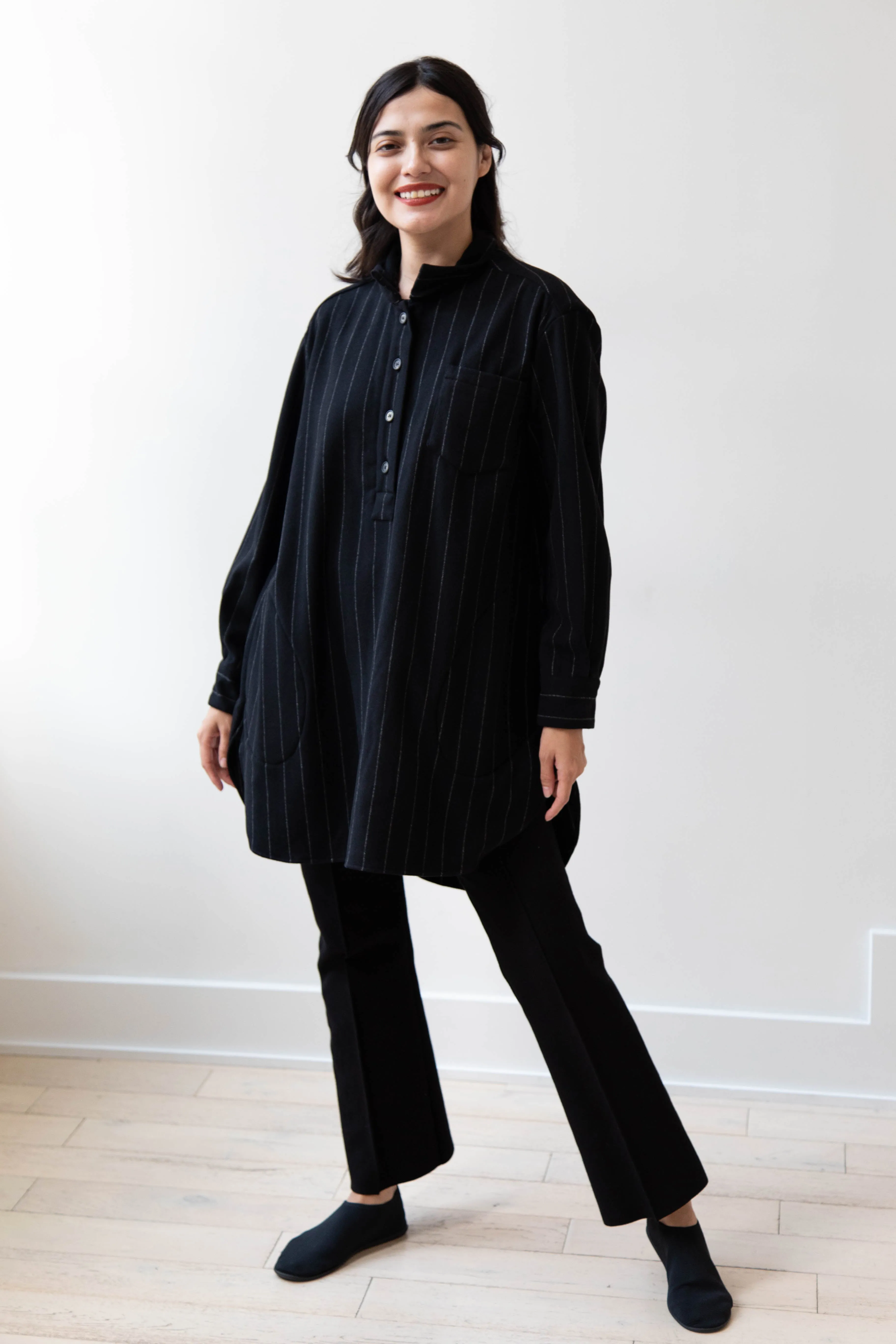 Bergfabel | Tania Shirt in Black Pin Stripe Cashmere