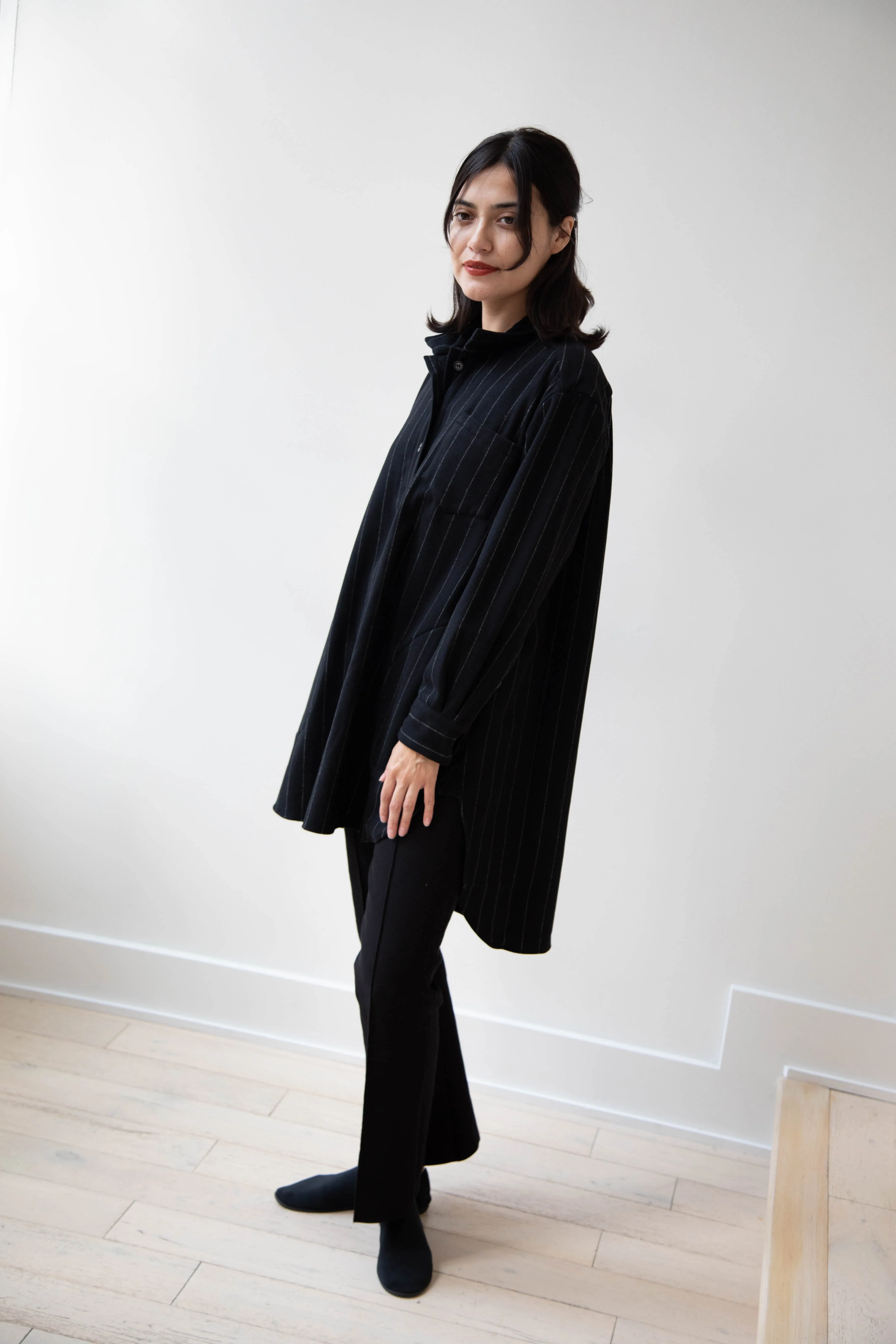 Bergfabel | Tania Shirt in Black Pin Stripe Cashmere