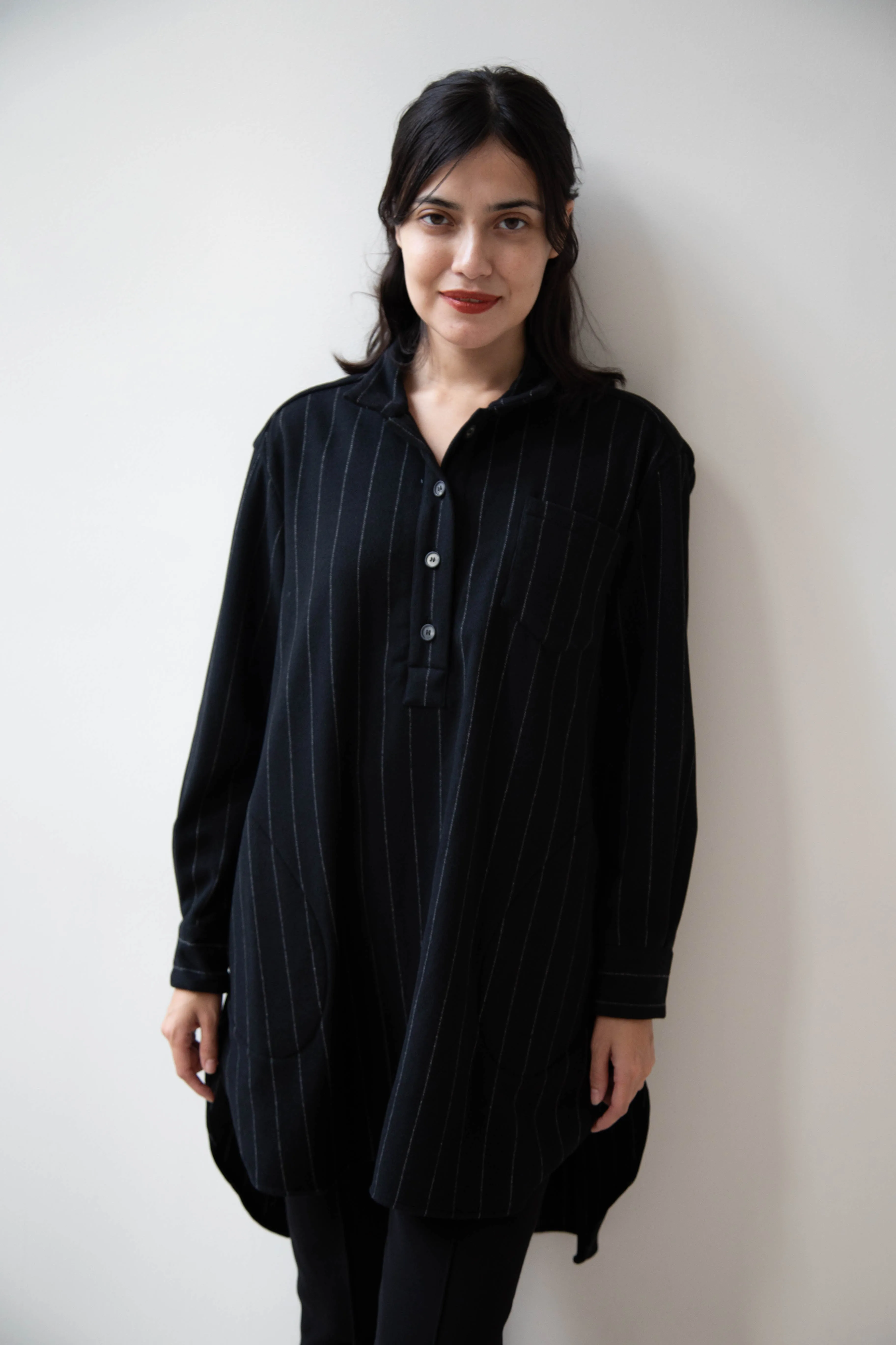 Bergfabel | Tania Shirt in Black Pin Stripe Cashmere