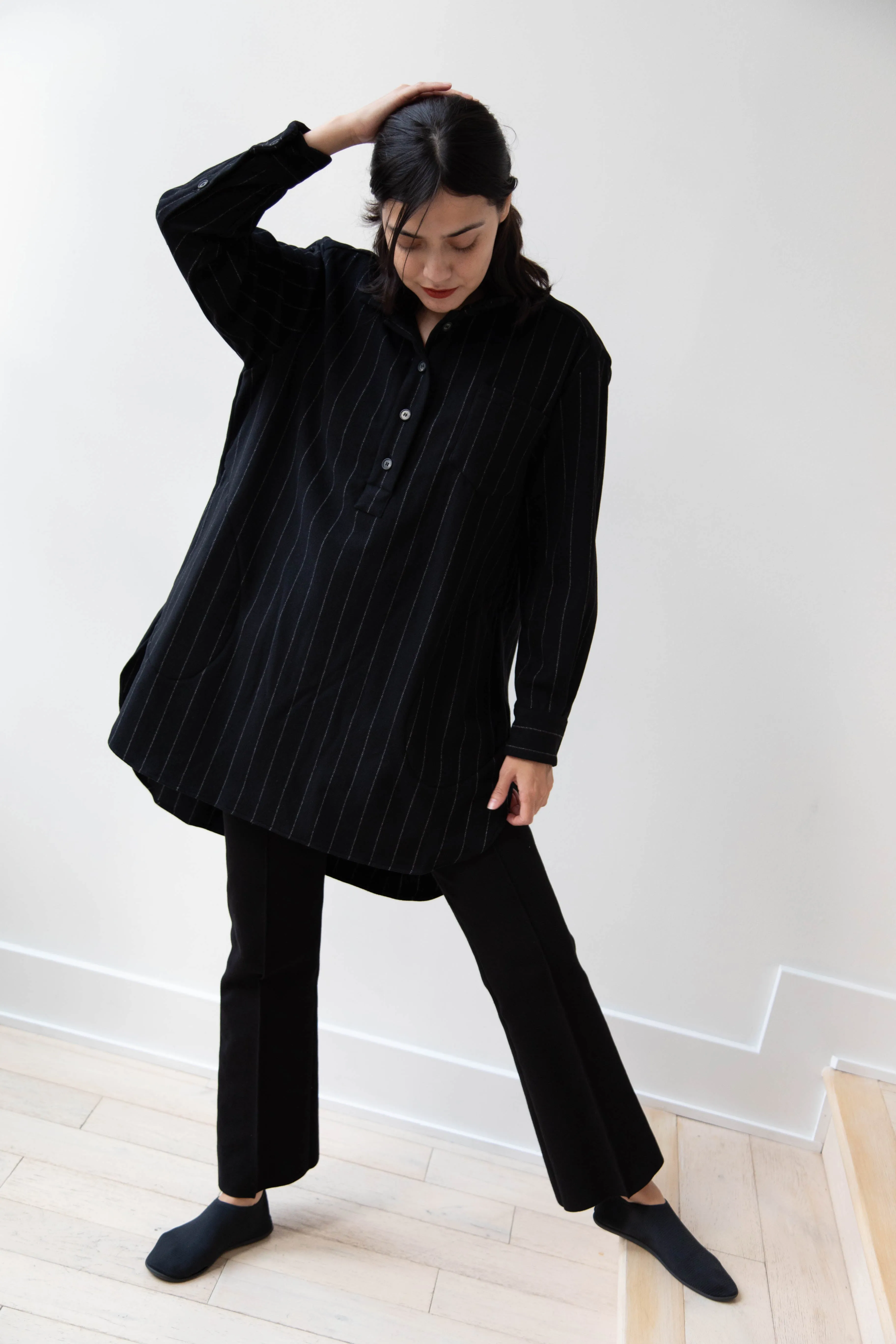 Bergfabel | Tania Shirt in Black Pin Stripe Cashmere