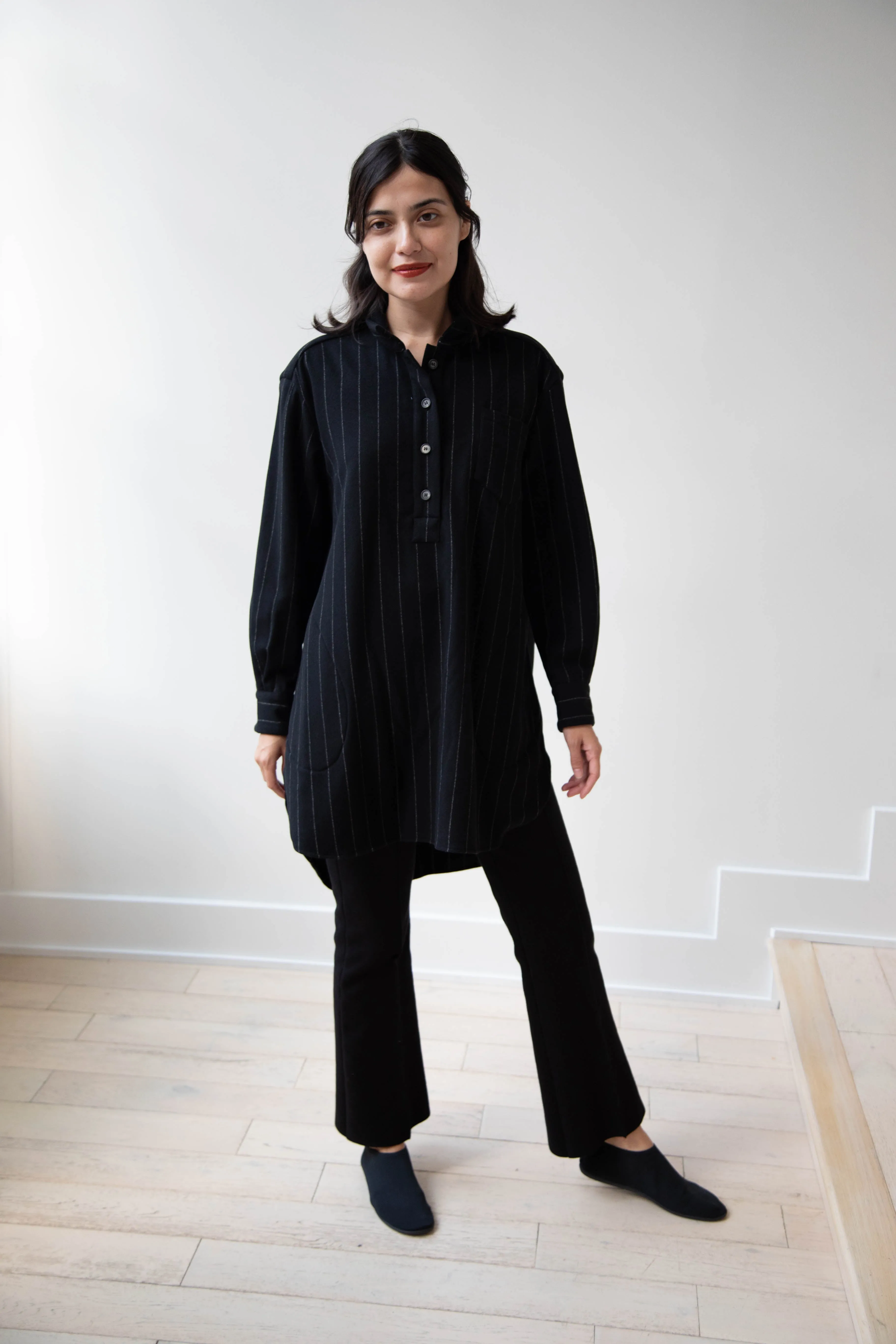 Bergfabel | Tania Shirt in Black Pin Stripe Cashmere