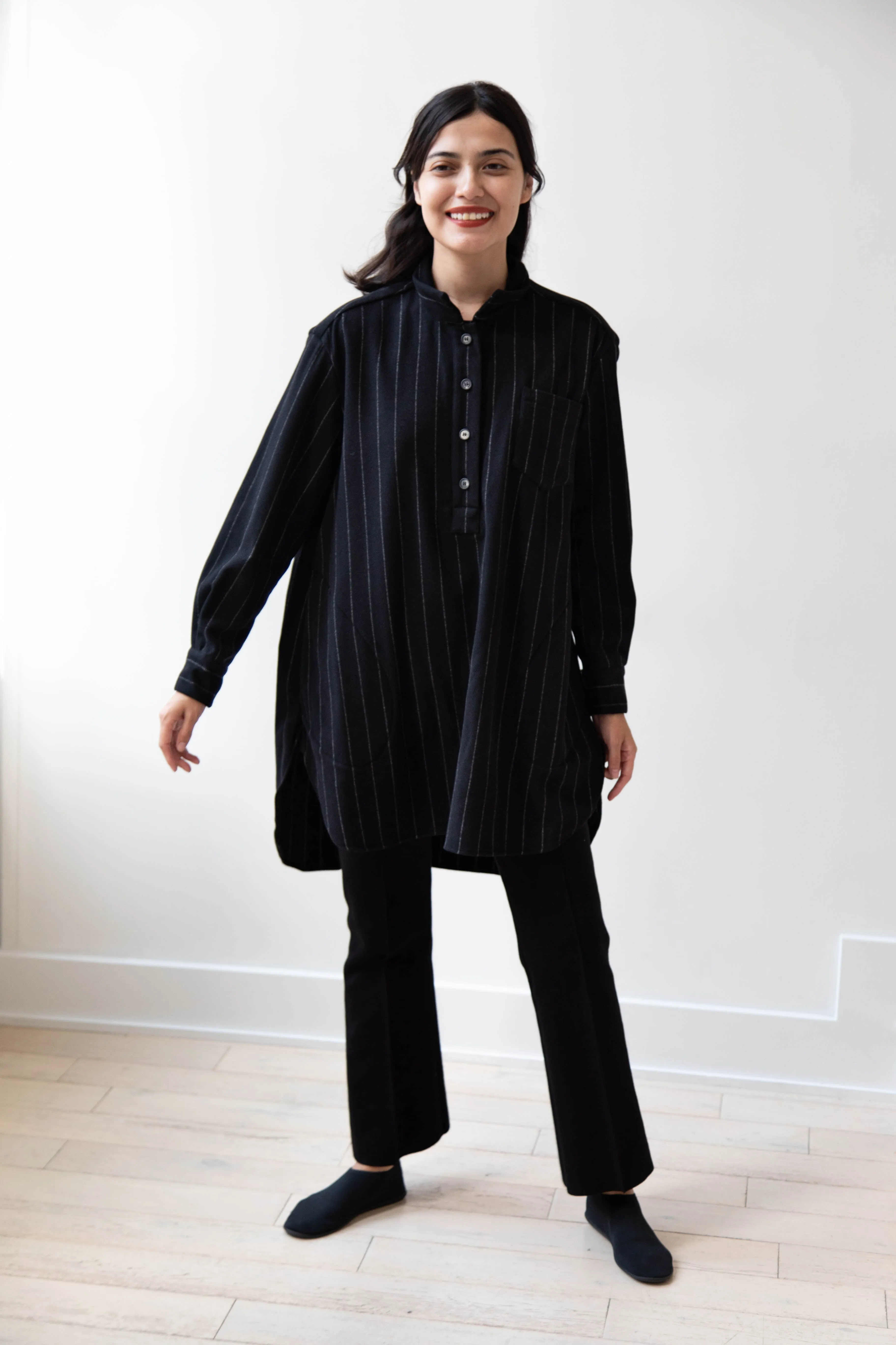 Bergfabel | Tania Shirt in Black Pin Stripe Cashmere