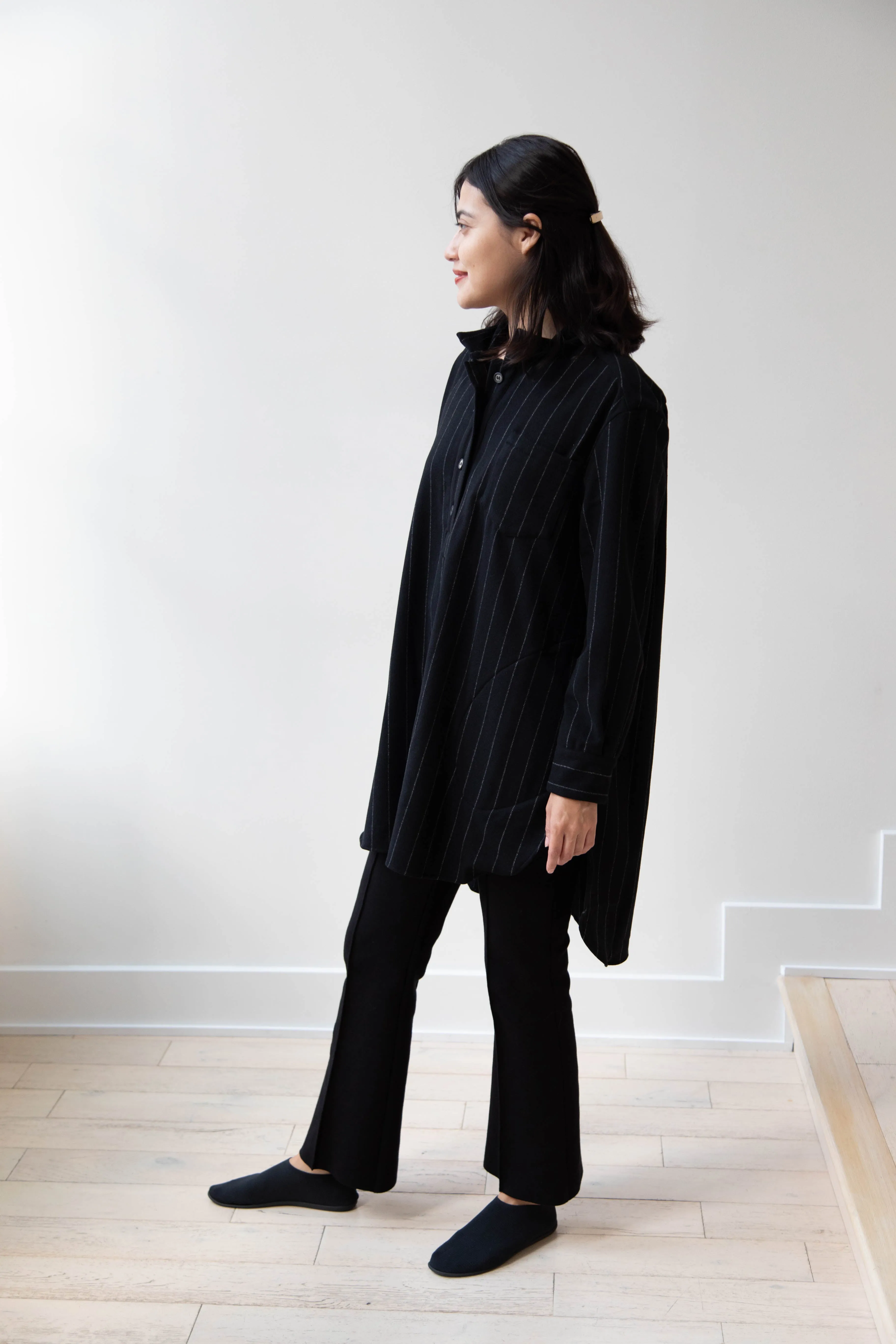 Bergfabel | Tania Shirt in Black Pin Stripe Cashmere